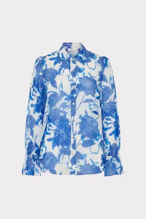 Lacey Brushwork Floral Blouse Basic Wardrobe All-Purpose Wear