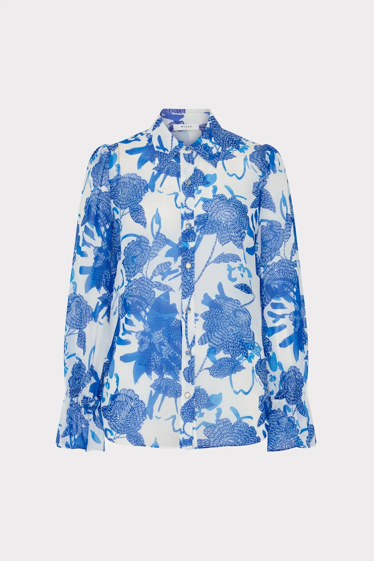 Lacey Brushwork Floral Blouse Basic Wardrobe All-Purpose Wear