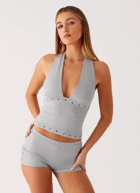 RibbedTrims Roxy Halter Top - Grey