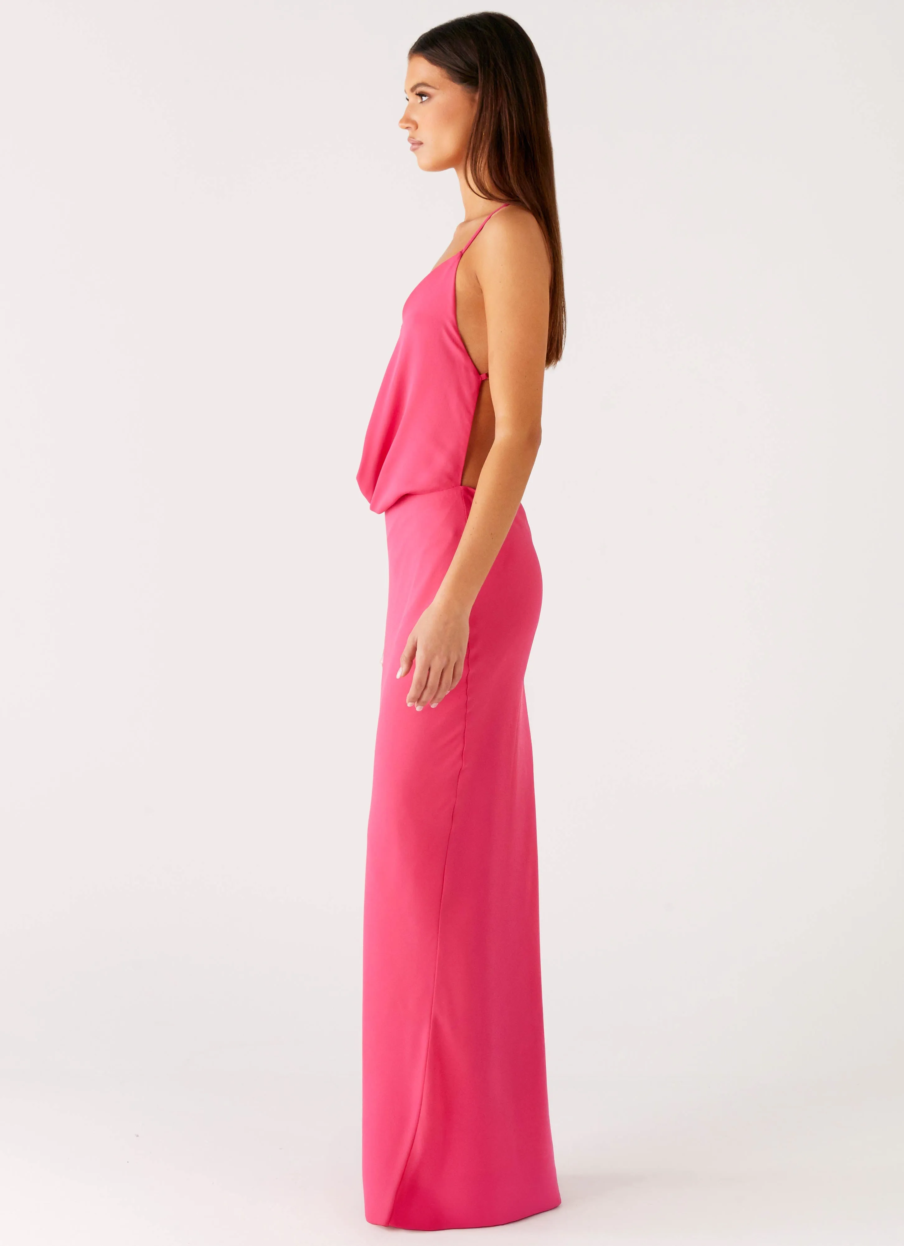 Effortless Touch Villa Light Pure Heart Cowl Maxi Dress - Fuchsia