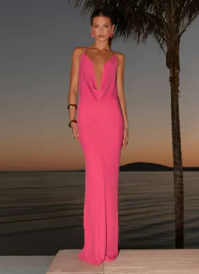 Draped-Style Smooth Outline Pure Heart Cowl Maxi Dress - Fuchsia