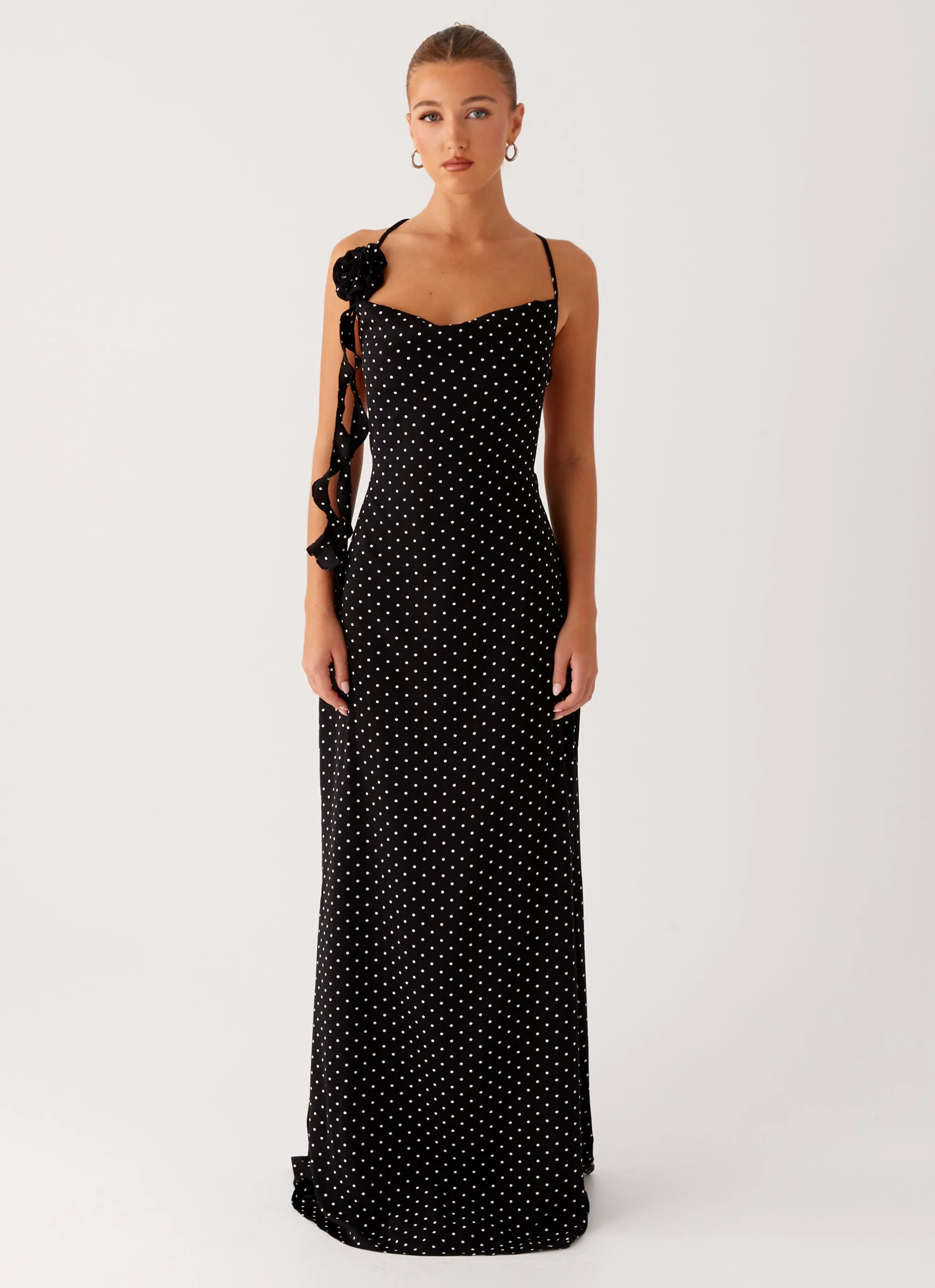 Winter-Season Purely Maxi Dress - Black Polka Dot