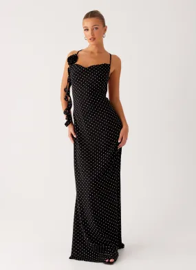 Adjustable Straps Purely Maxi Dress - Black Polka Dot