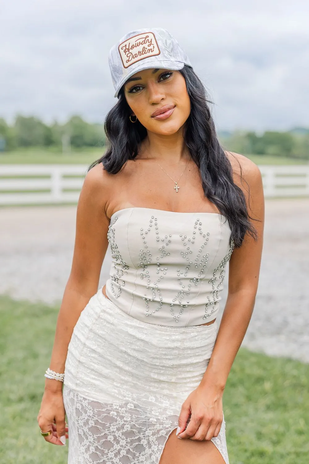 Basic Tee Beckee Western Corset Top- Ivory