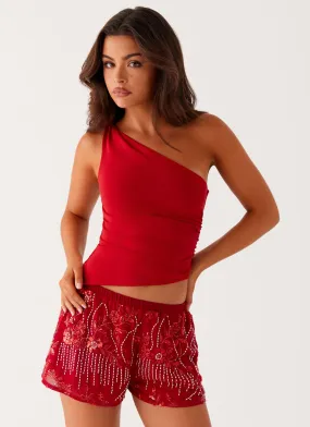 Mercer Sequin Mini Shorts - Red Layered Protection Recycled Polyester Blend