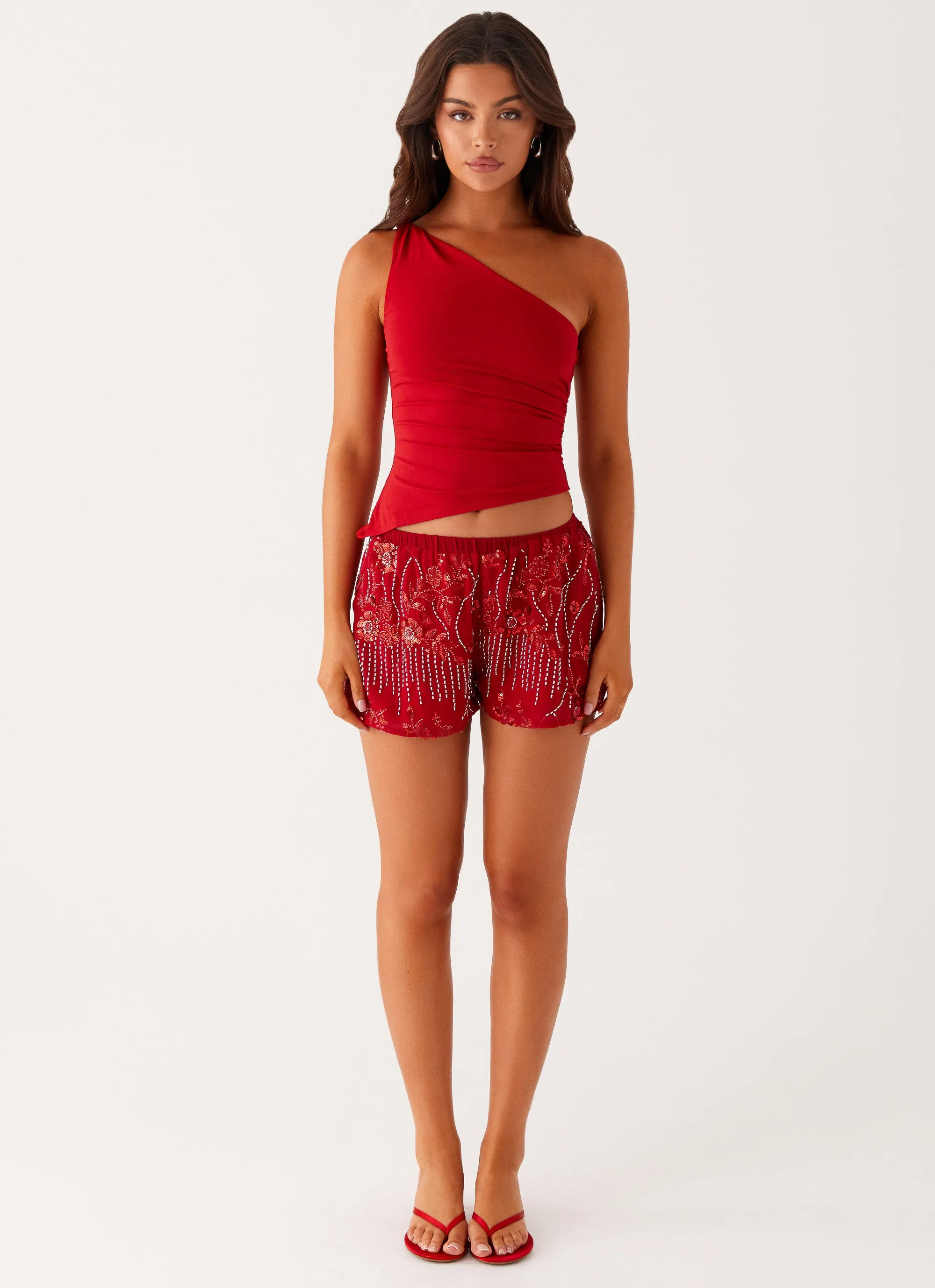 Mercer Sequin Mini Shorts - Red Travel Essential