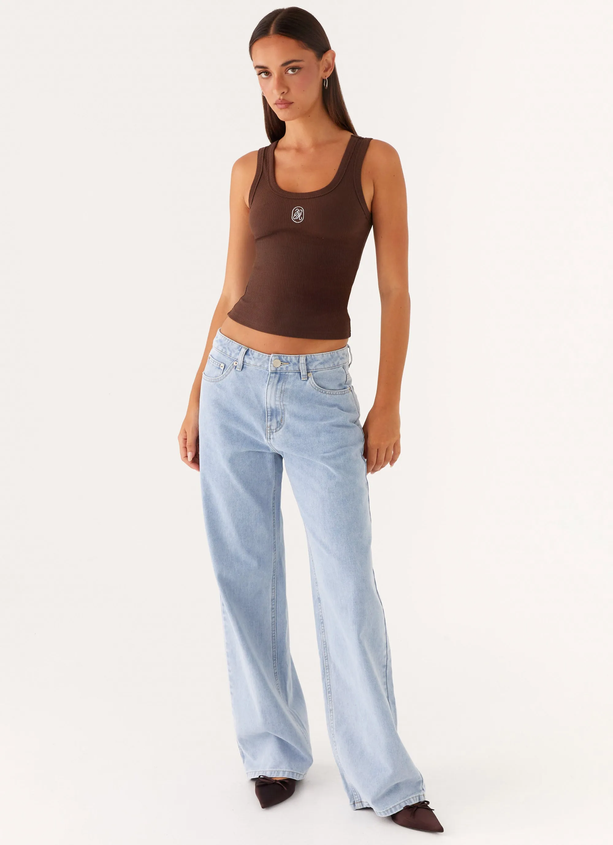 Signature Tank Top - Chocolate WeightedHem Layered Collar Design