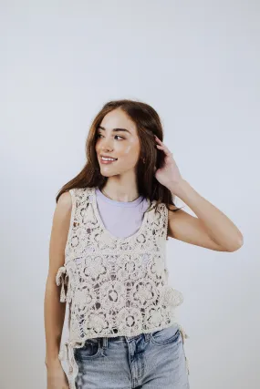 Sustainable Manufacturing Creamy Crochet Side-Knot Vest