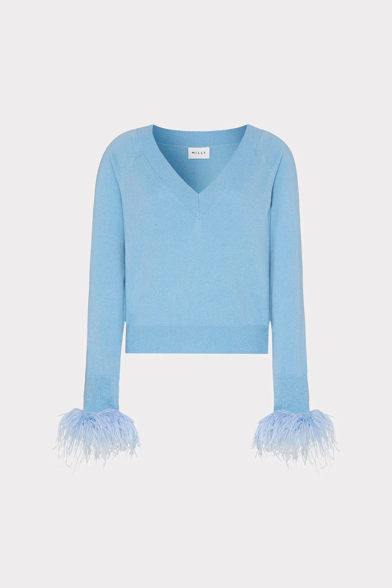ContouredPanels Feather Cuff V-Neck Sweater