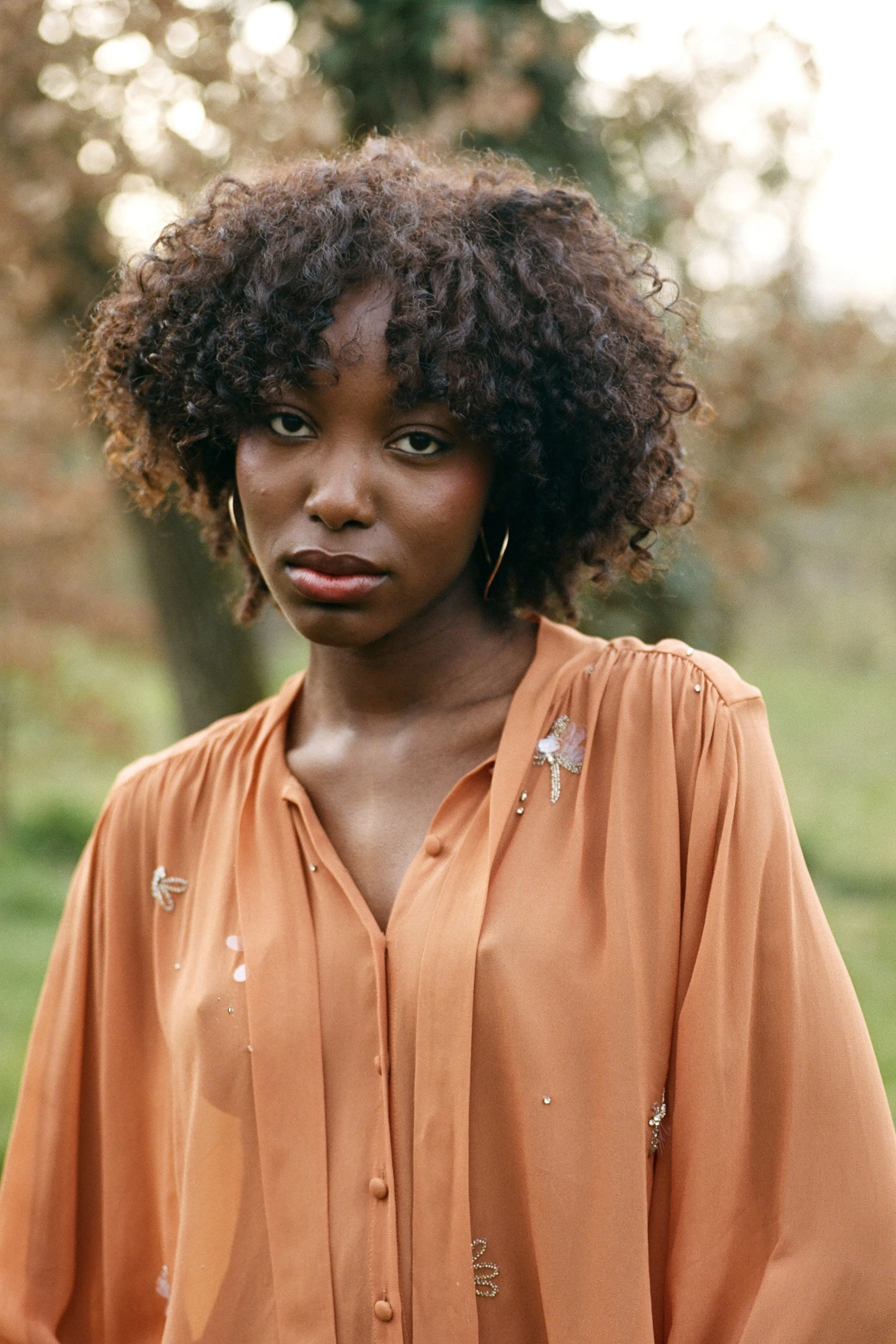 Shrinkage Prevention Treatment SlimFitAdaptation "Carousel Des Sylphes" Embroidery Bow-Tie Shirt