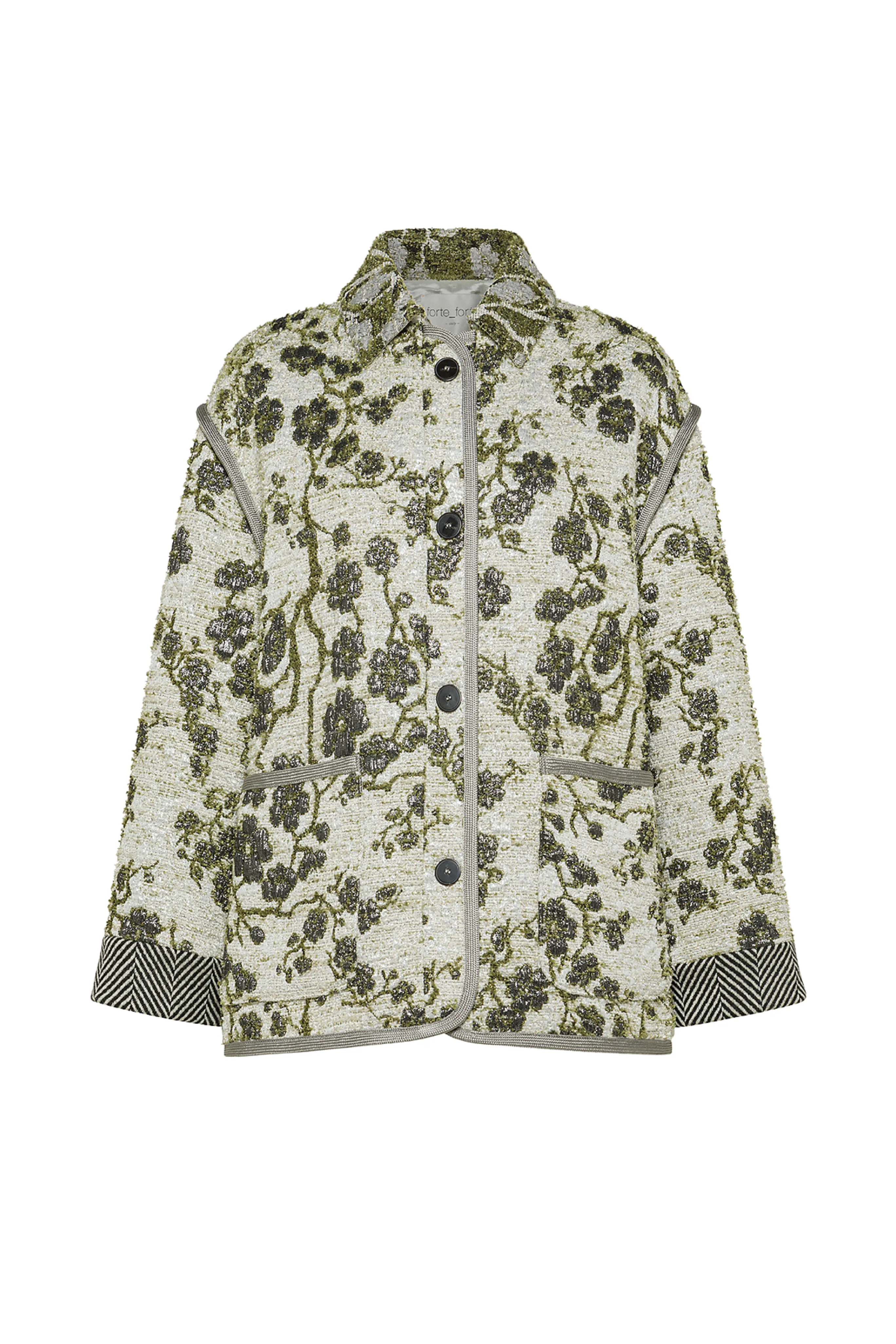Taped Seam Construction Touchscreen Compatible Cuffs "La Lune En Fleur" Jacquard Oversized Jacket