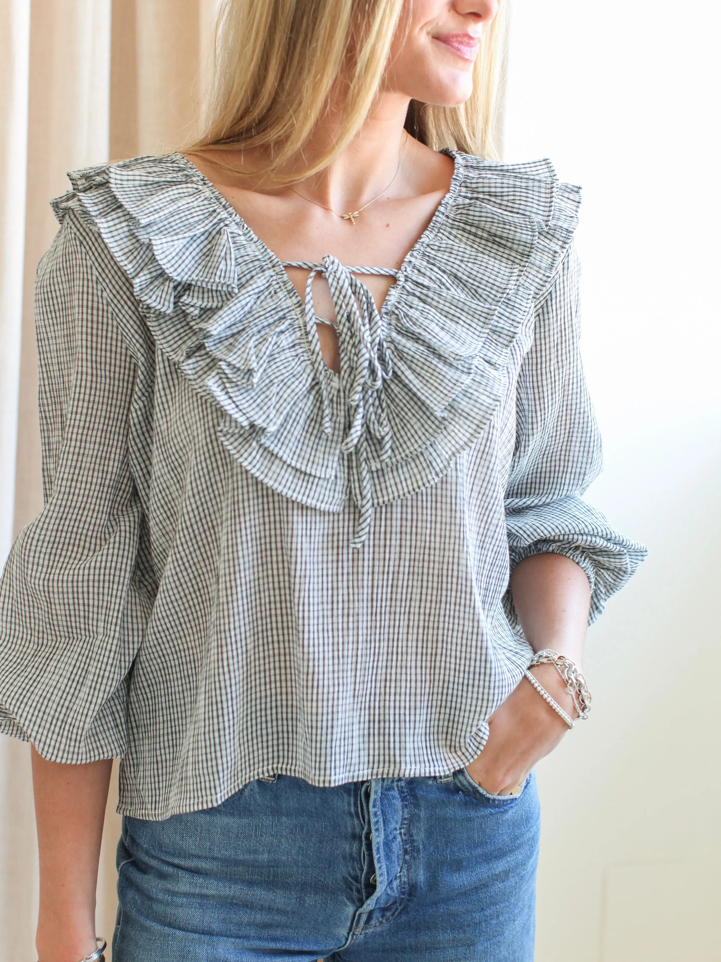 Tencel Lyocell Fiber Rachelle Ruffle Blouse- Plaid