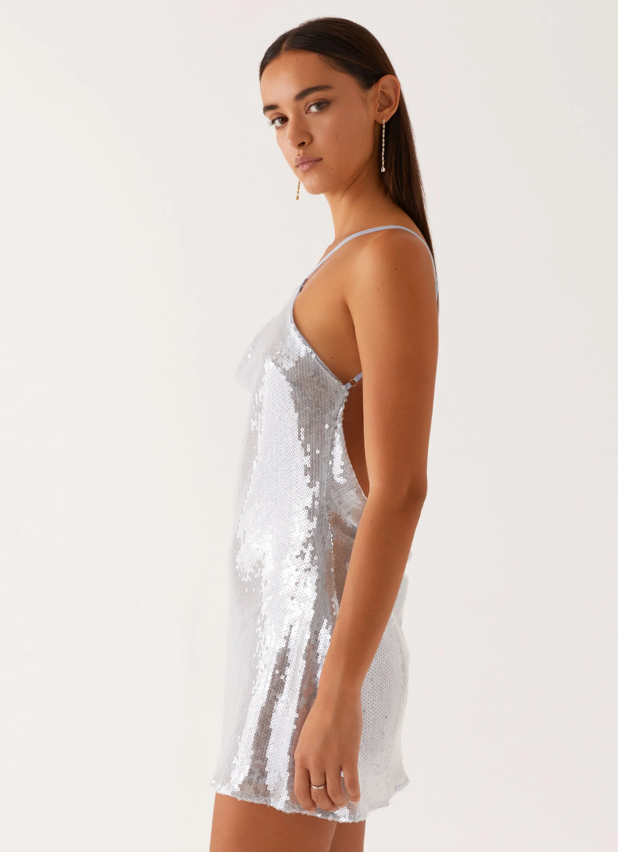 Radiant Energy Cowl Back Mini Dress - Blue Future Fashion