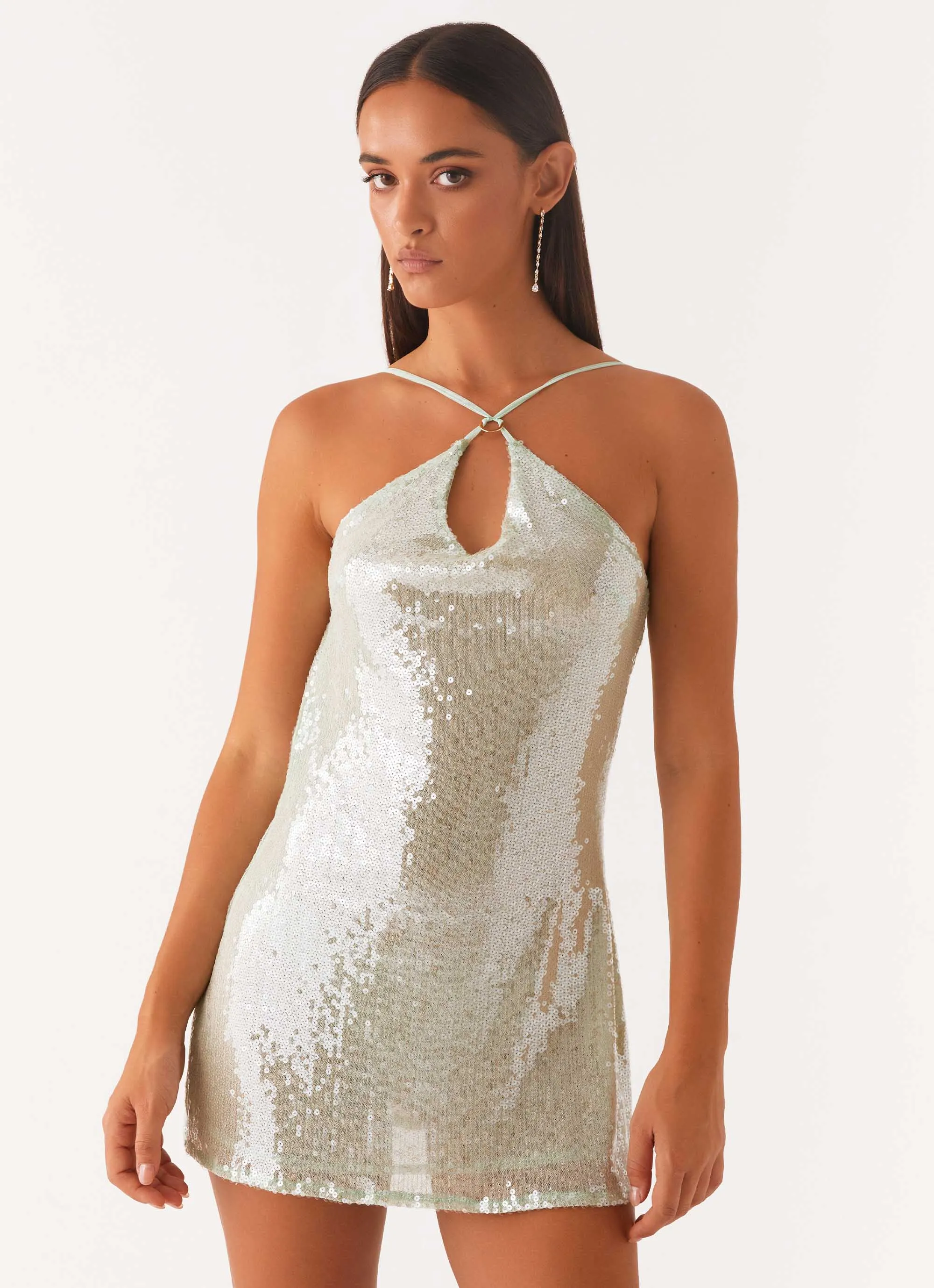 Radiant Energy Cowl Back Mini Dress - Mint Versatile Fit