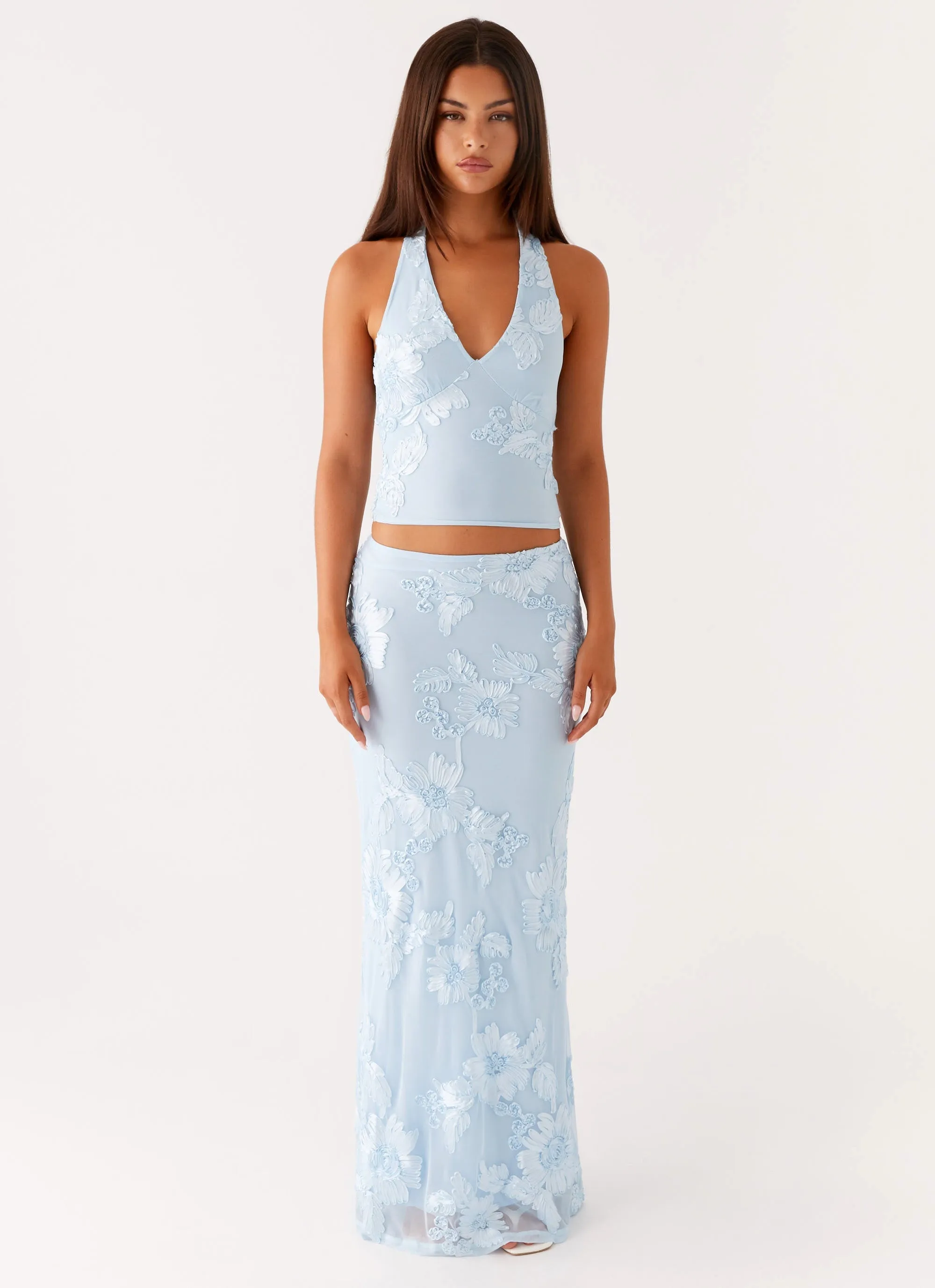Radiate Maxi Skirt - Blue Polka Dot
