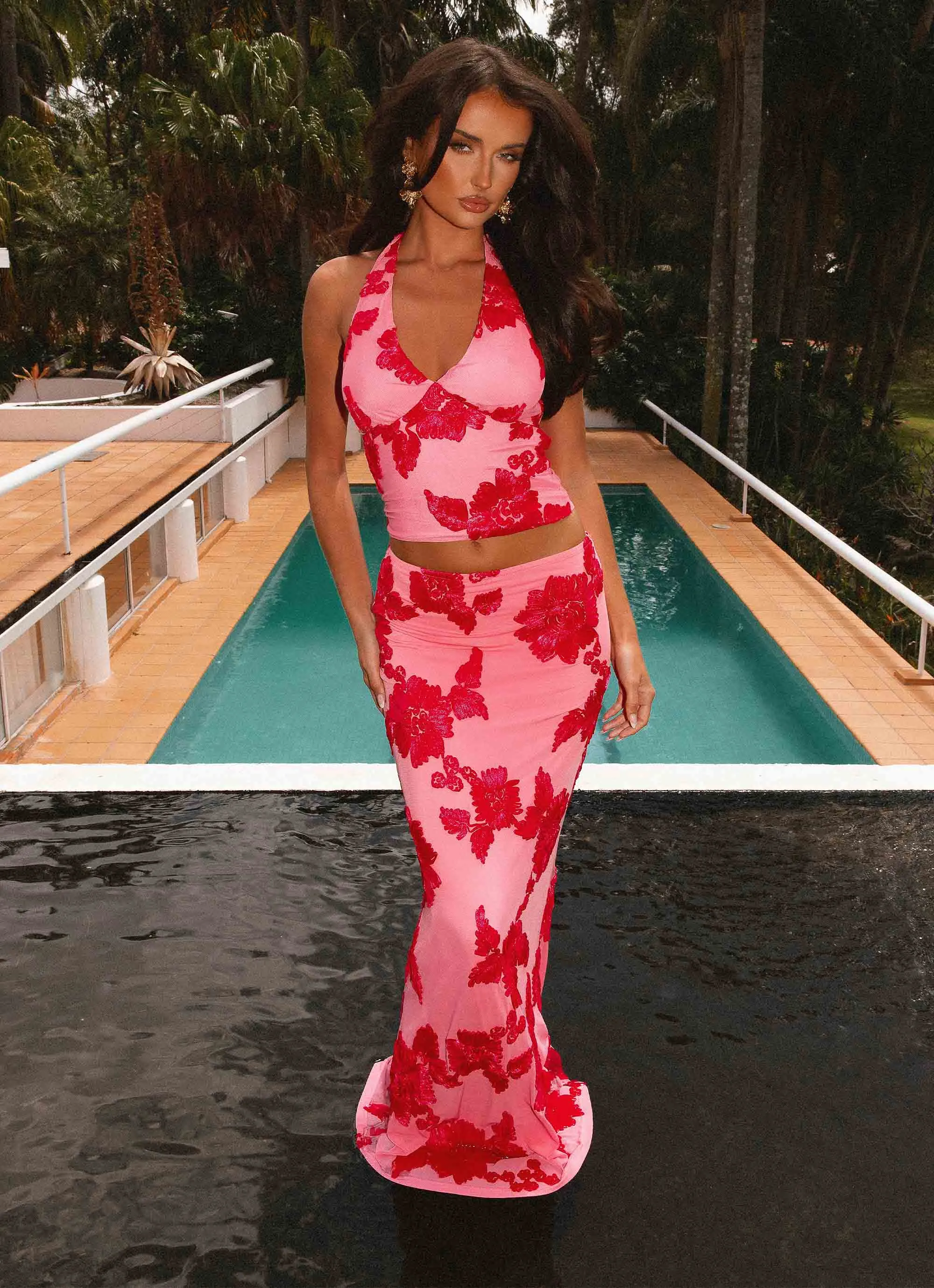 Radiate Maxi Skirt - Pink Textured Surface Smooth Texture