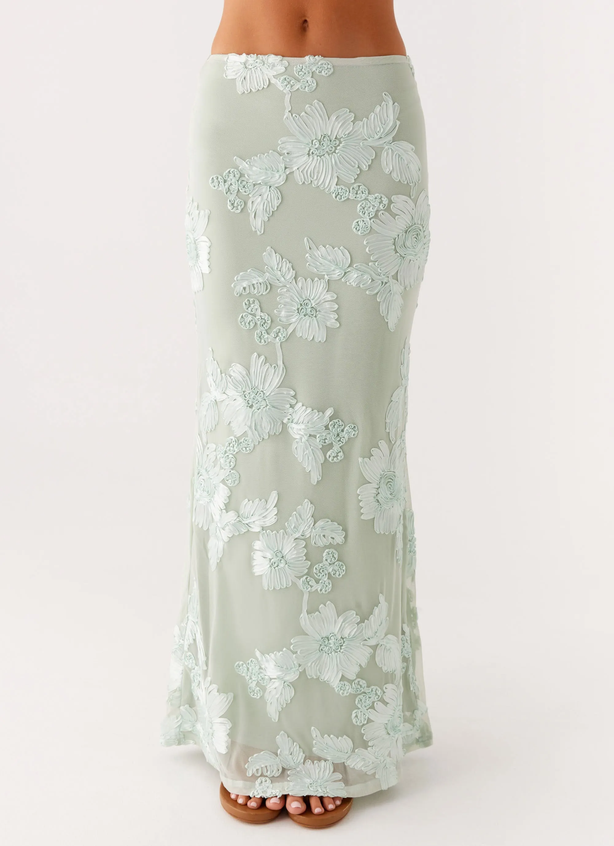 Hand Painted Light Touch Radiate Maxi Skirt - Sage