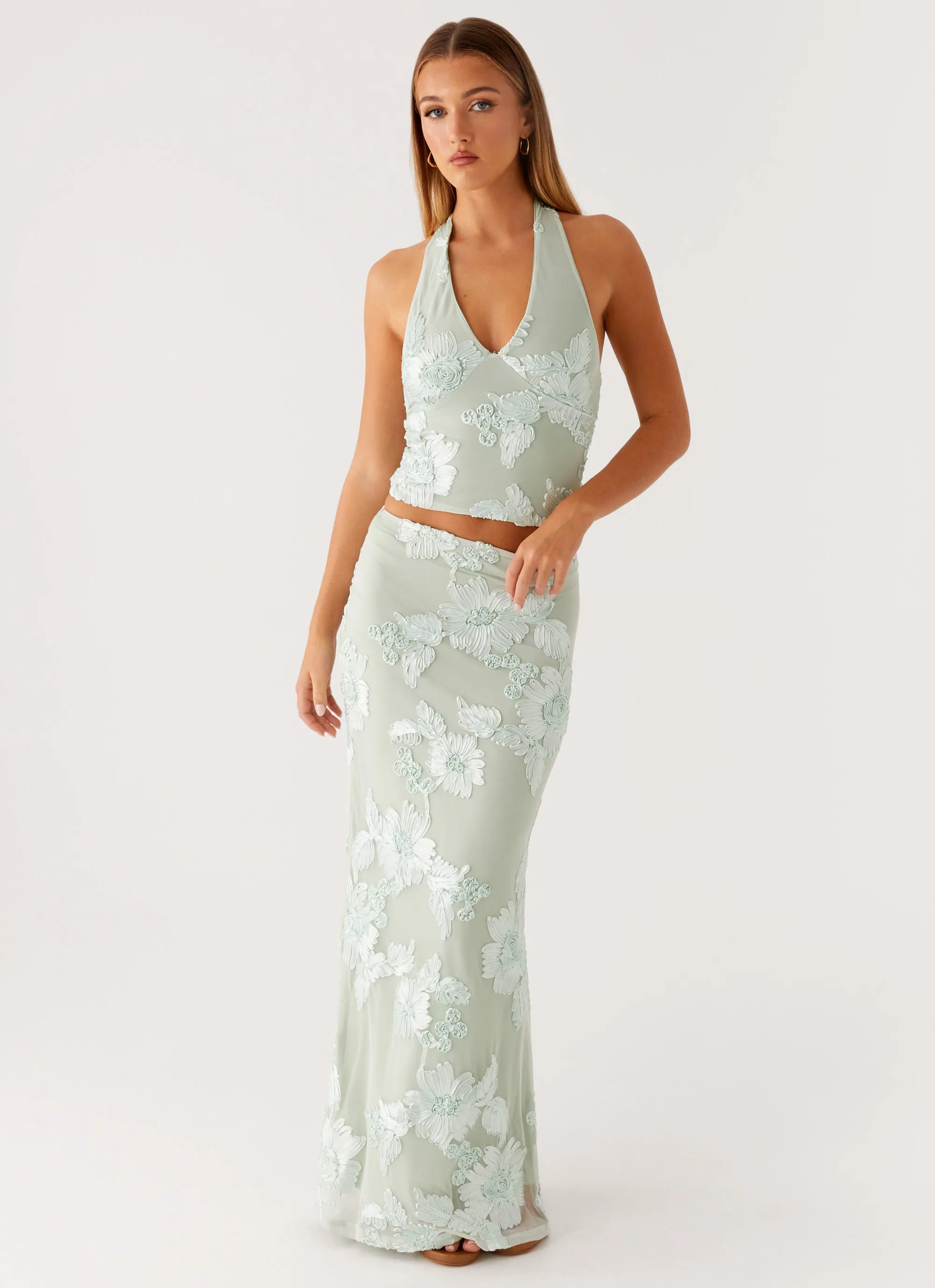 Radiate Maxi Skirt - Sage Leather Look