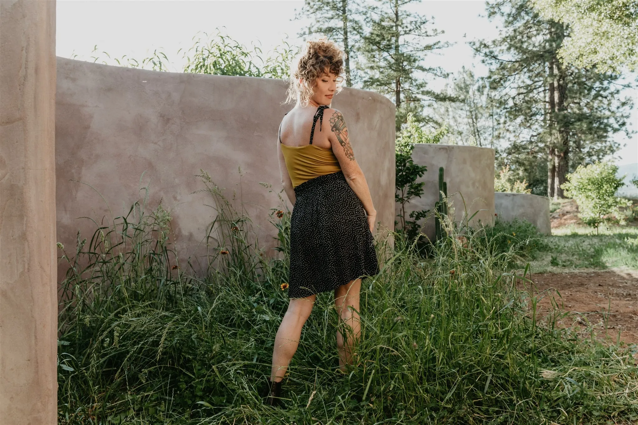 Low Profile Fasteners Rah Rah Skirt in Black Polka Dot Challis