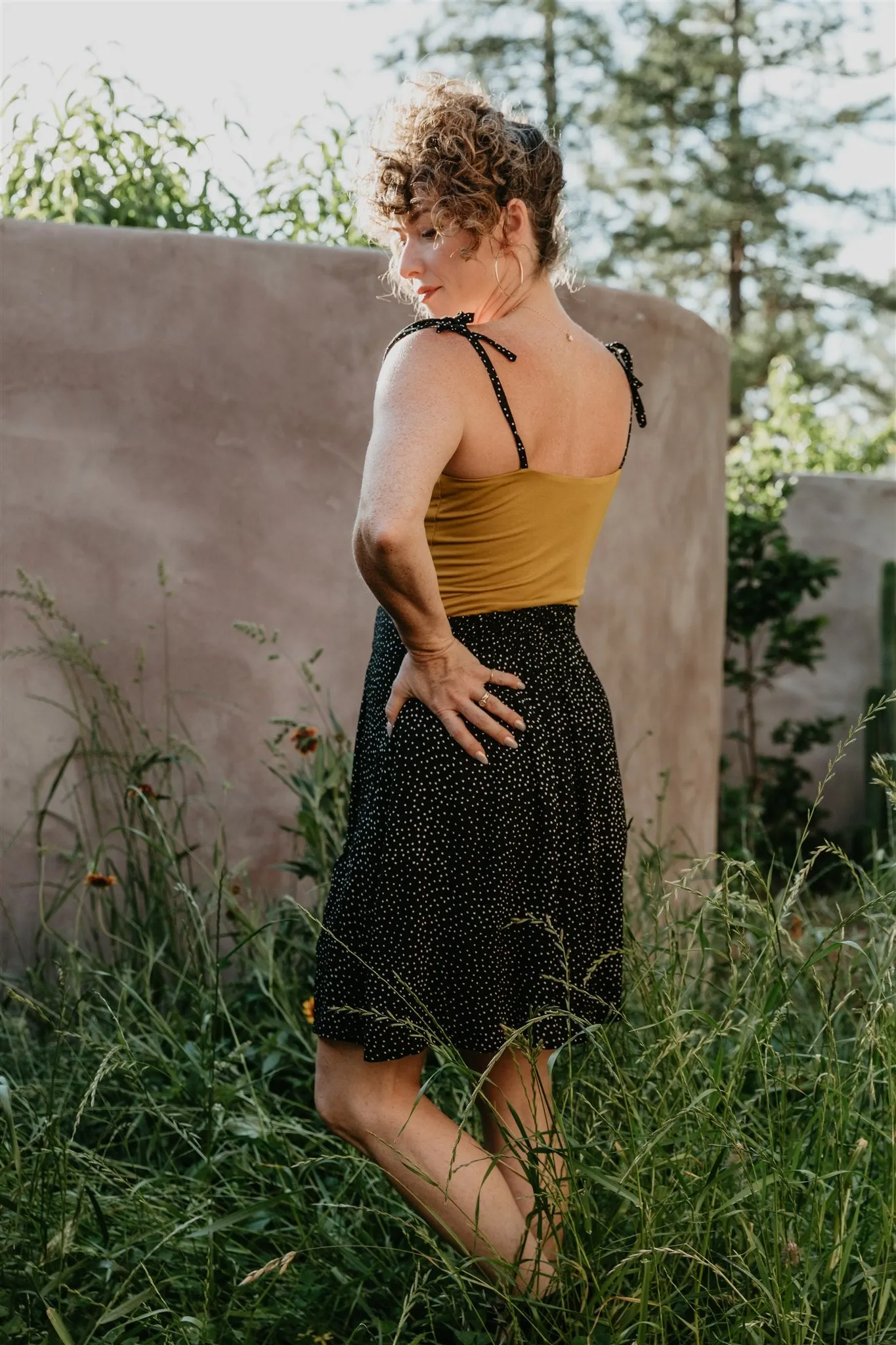 Sporty Comfort Practical Style Rah Rah Skirt in Black Polka Dot Challis