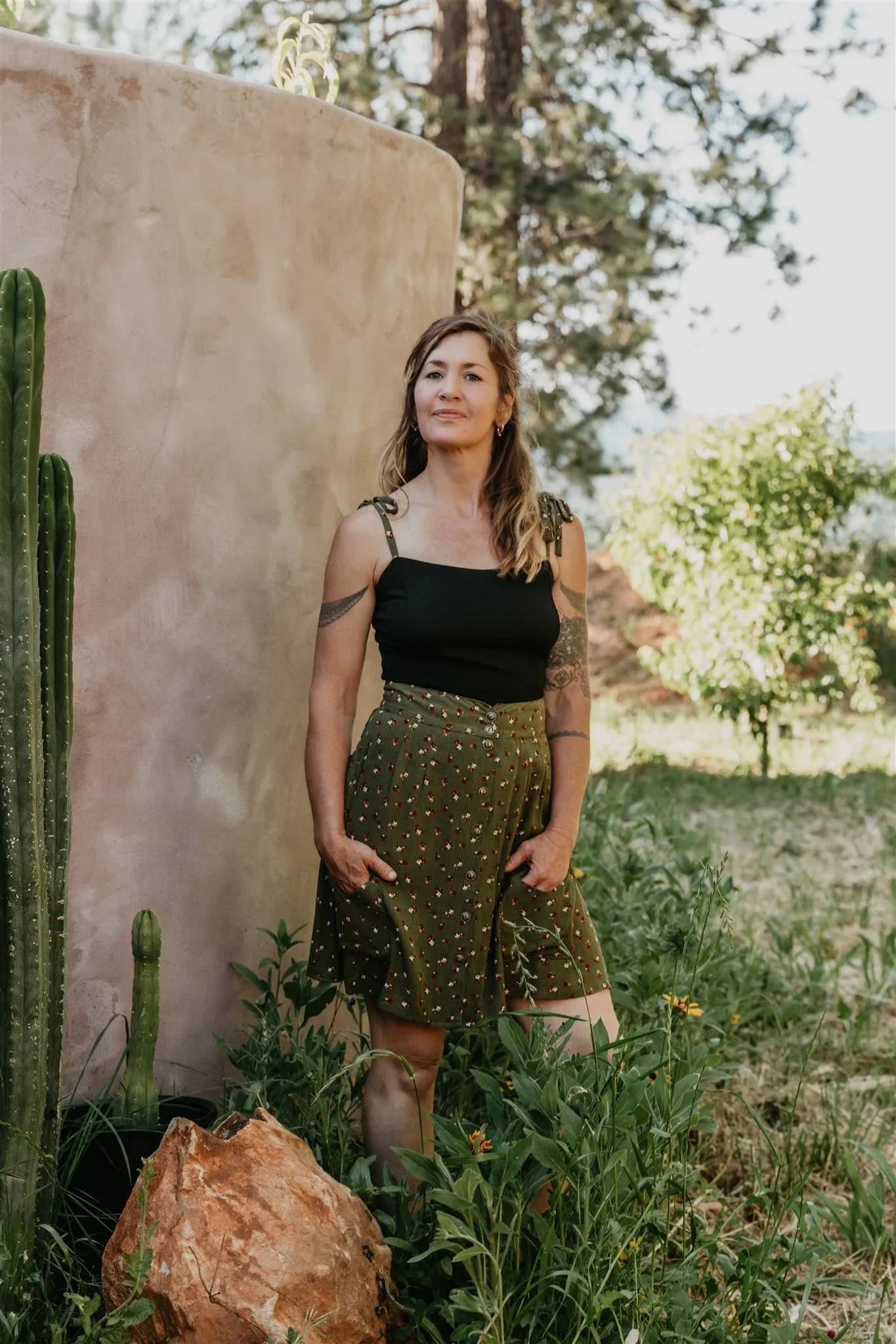 Rah Rah Skirt in Green Floral Calico Crepe Classic Look Eco Friendly Dye Process