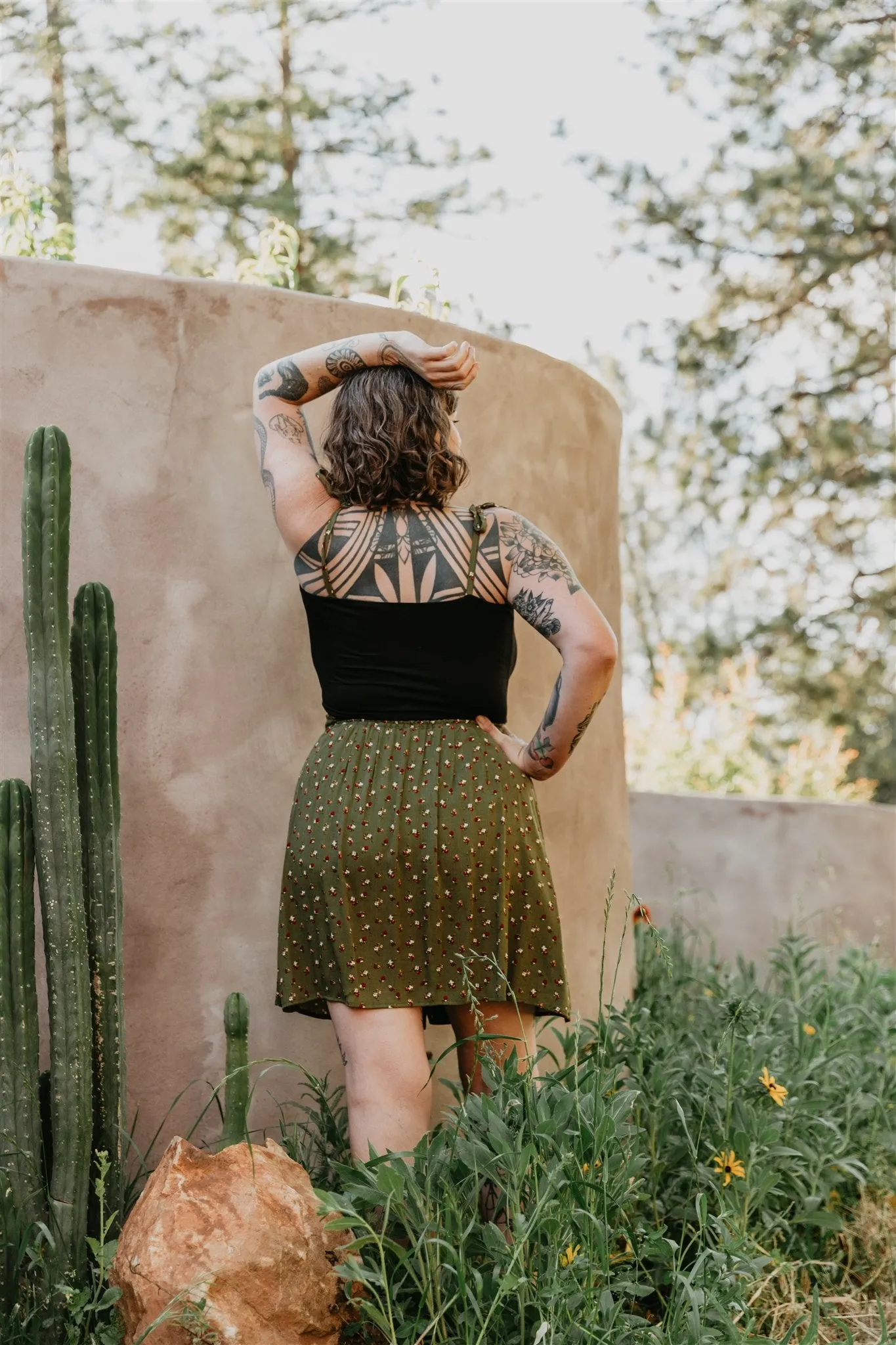 Versatile Fashion Rah Rah Skirt in Green Floral Calico Crepe