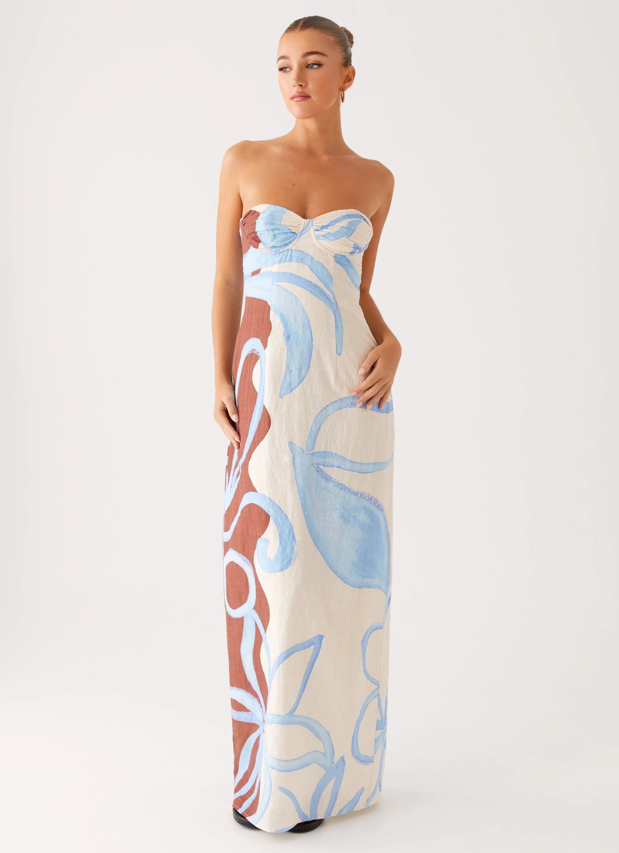 Minimal Aesthetic Brunch Fit Raiden Maxi Dress - Bloom Wave Print