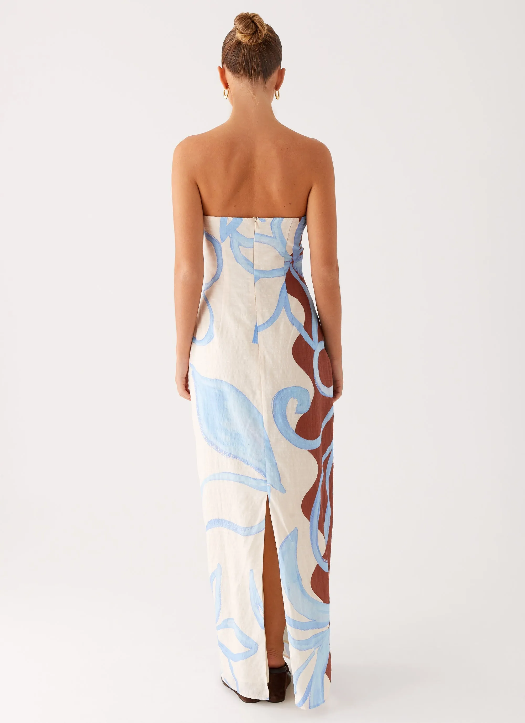 Raiden Maxi Dress - Bloom Wave Print Shirred-Detail