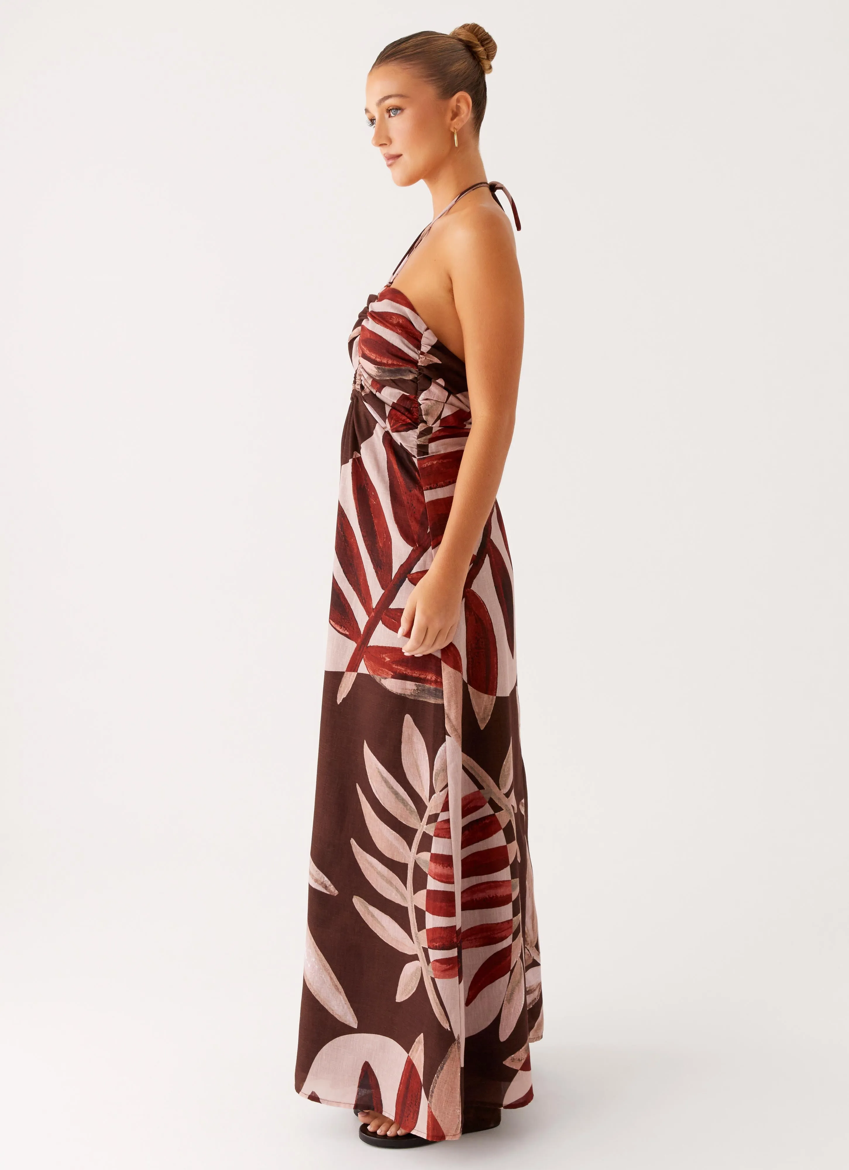 Versatile Comfort Slim-fit Ramona Linen Maxi Dress - Cinnamon Palm