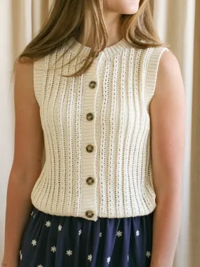 Sheer Overlay Material Lightweight Layering Option Randi Sleeveless Knit Top- Cream