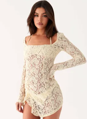 Rarri Lace Mini Dress - Ivory Convertible Length Modern Outfit