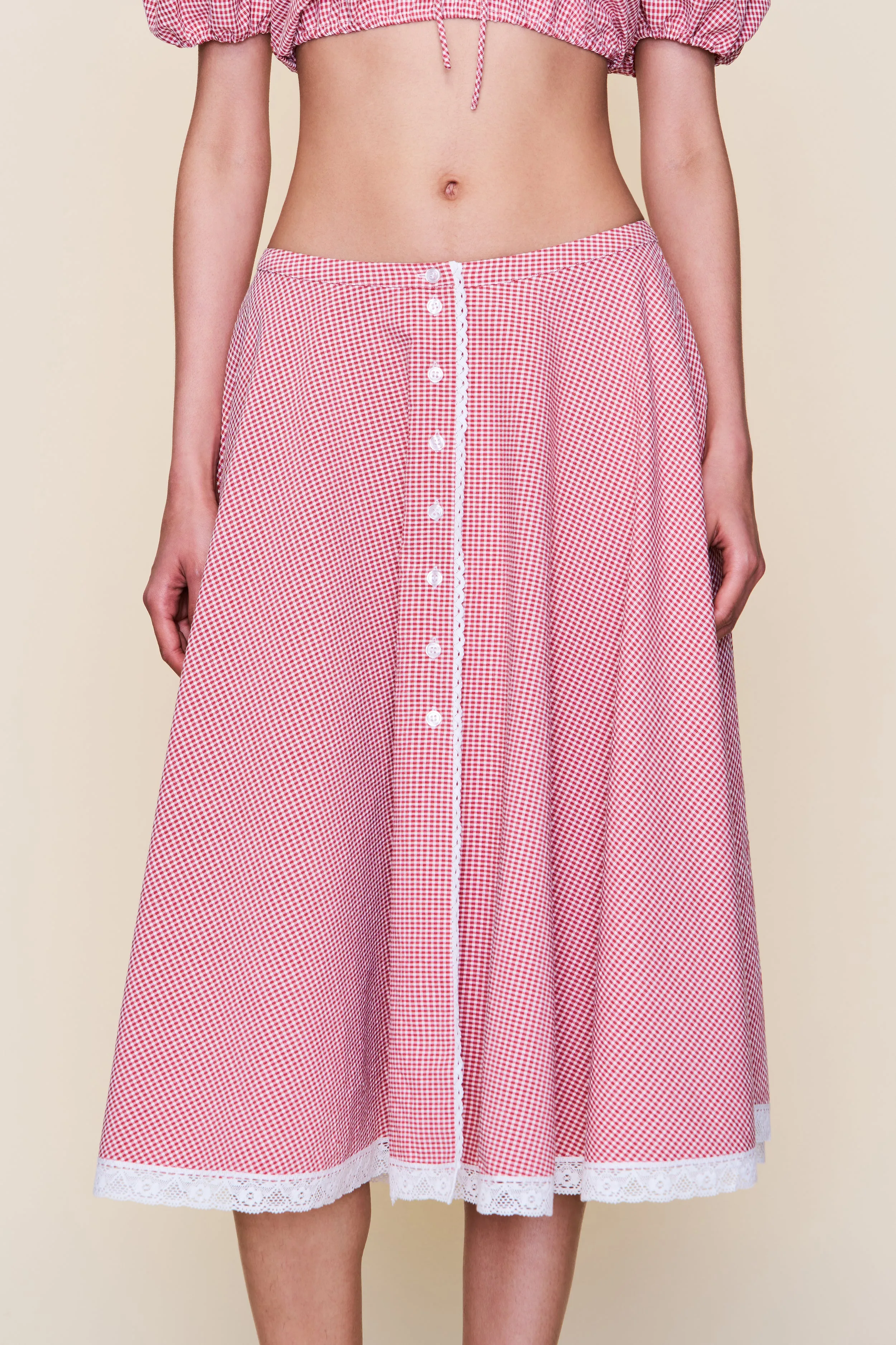 Crisp Finish Contrast Stitching Ravello Gingham Skirt