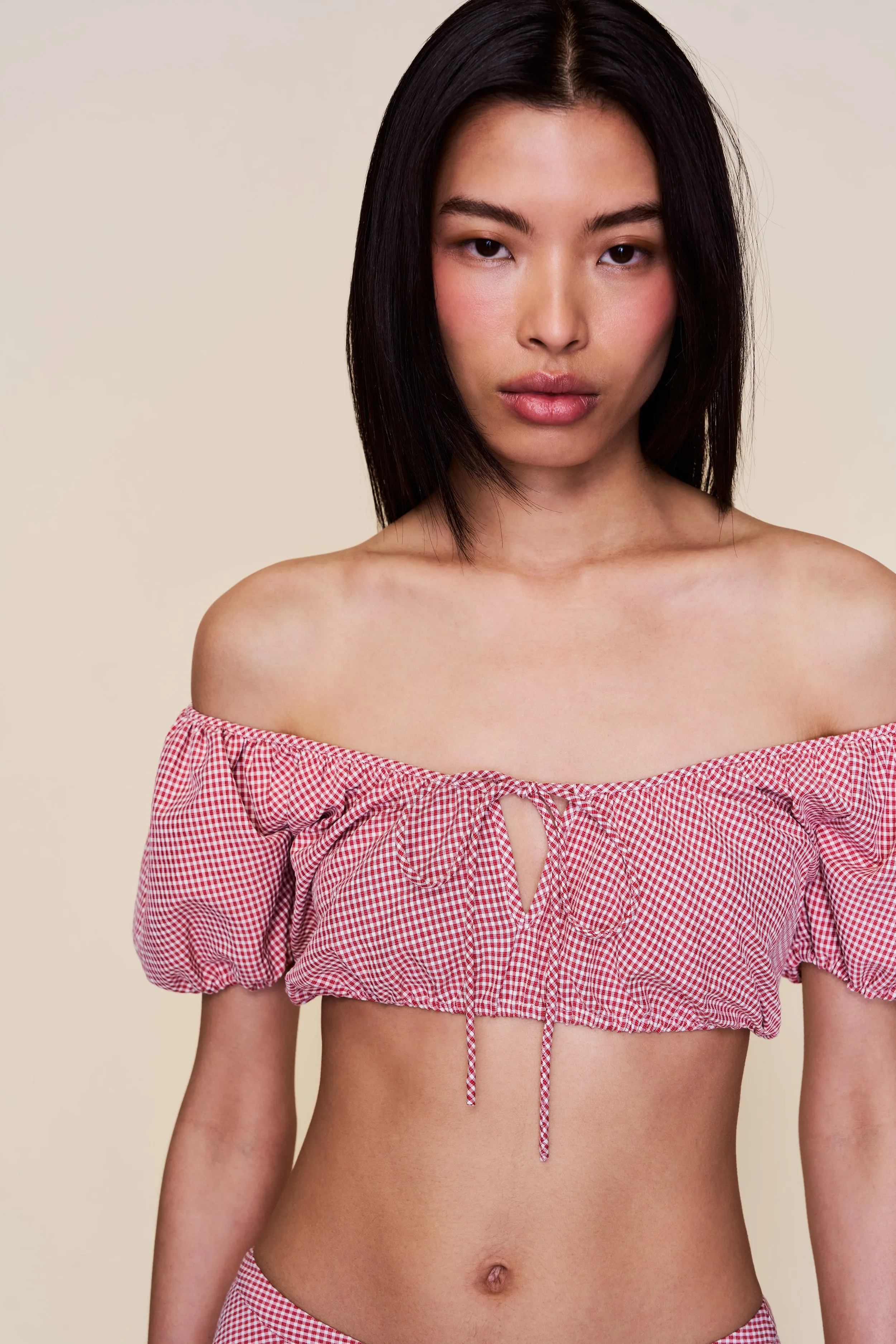 Ravello Gingham Top Relaxed Sweatshirt Sustainable Material Blend