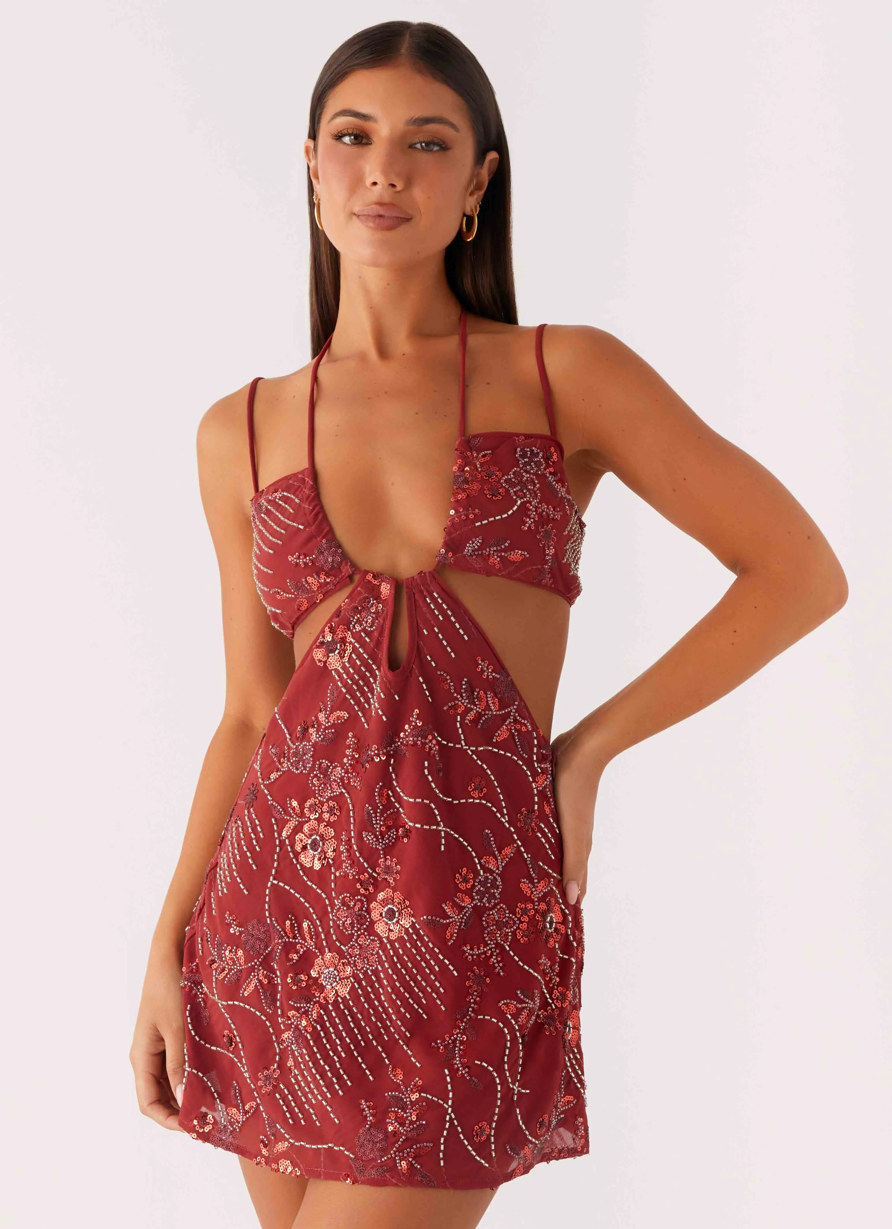 Sahara Nights Beaded Mini Dress - Rust Relax Layers