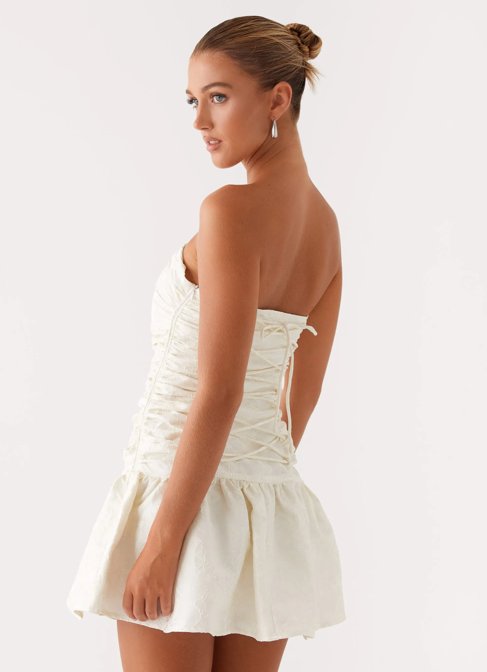 Leather Look Cool Tone Ray Of Light Mini Dress - White