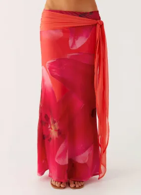 Raya Maxi Skirt - Peach Watermelon Flower color block