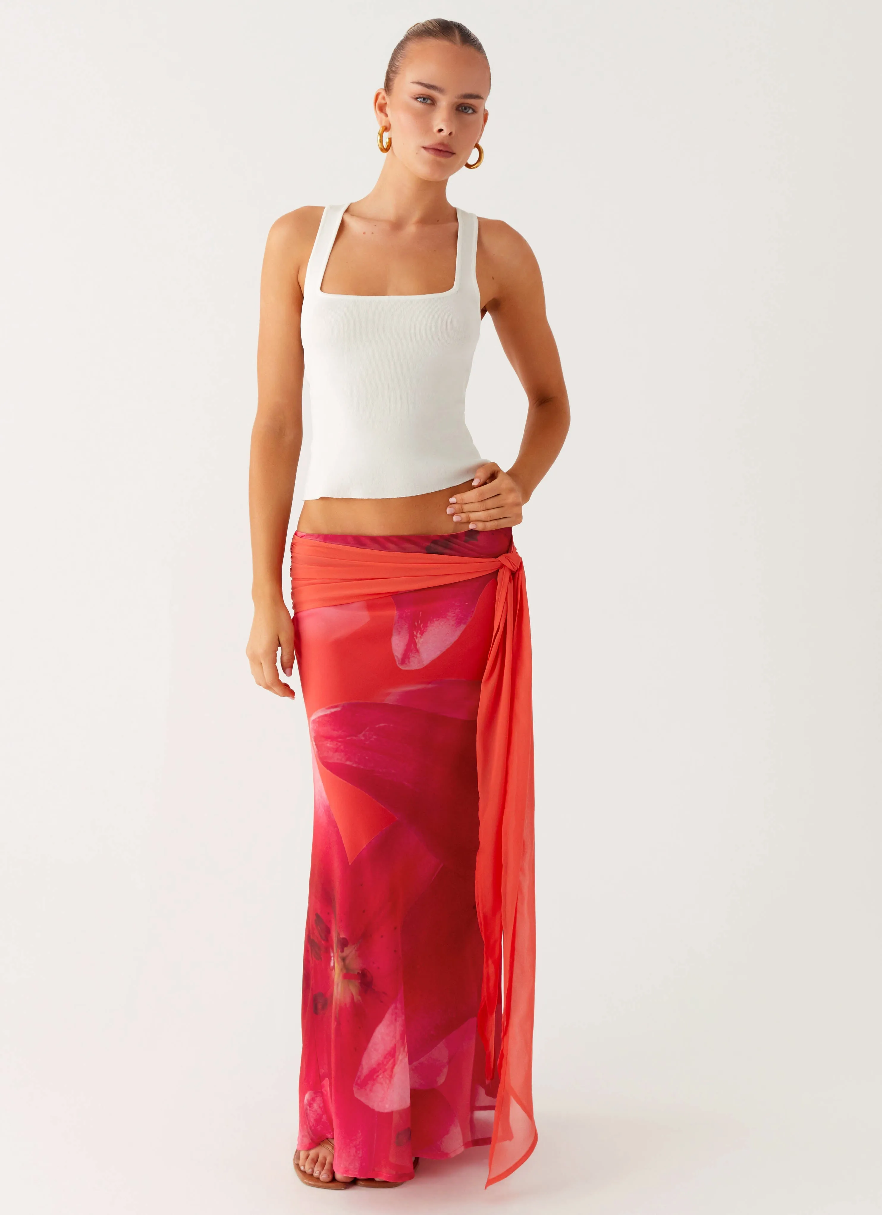 Multi Purpose Raya Maxi Skirt - Peach Watermelon Flower