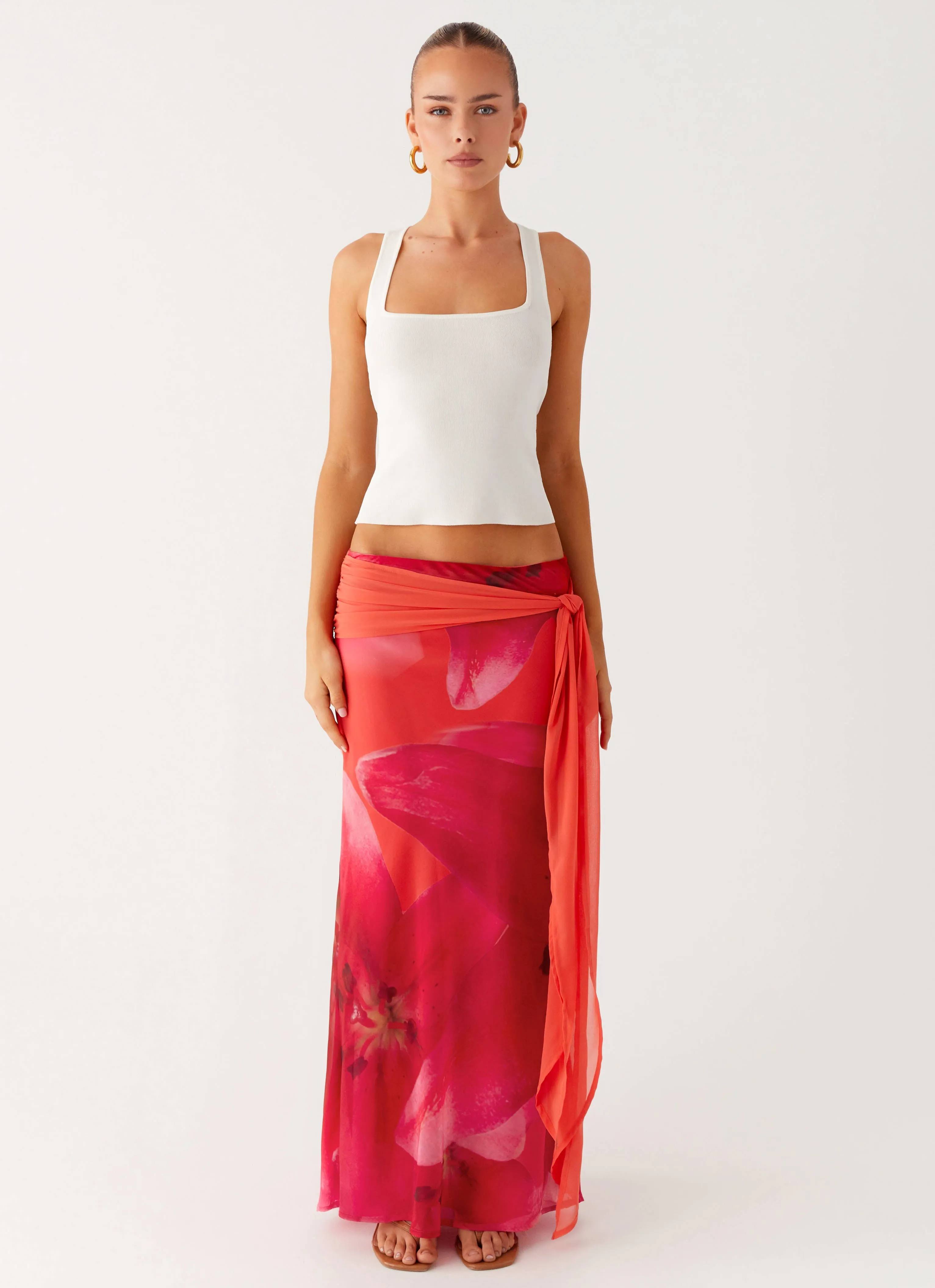 Street Style Easy Outfit Raya Maxi Skirt - Peach Watermelon Flower