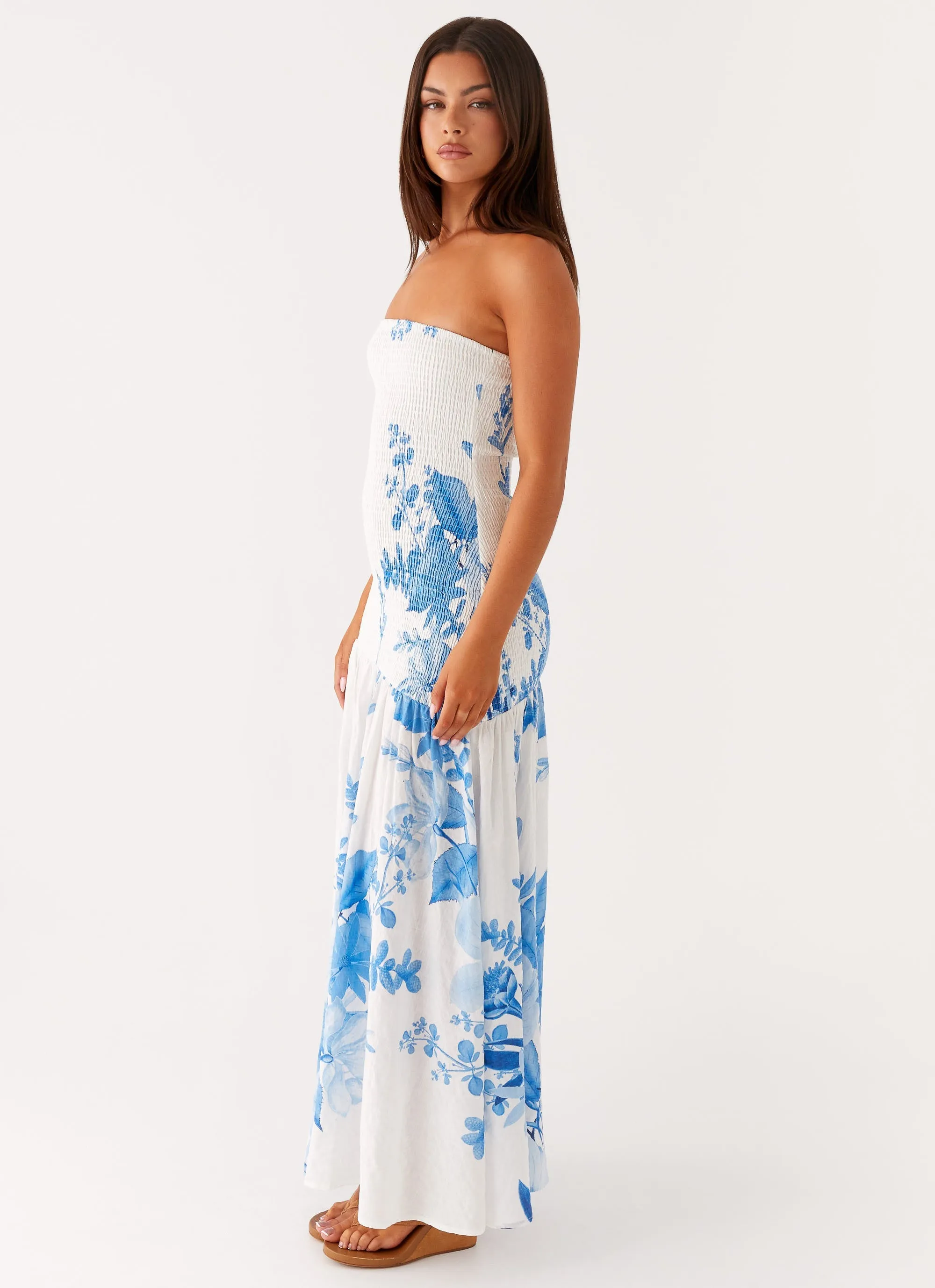 Elegant Vibe Smooth Tone Rebecca Maxi Dress - Blue Floral Print