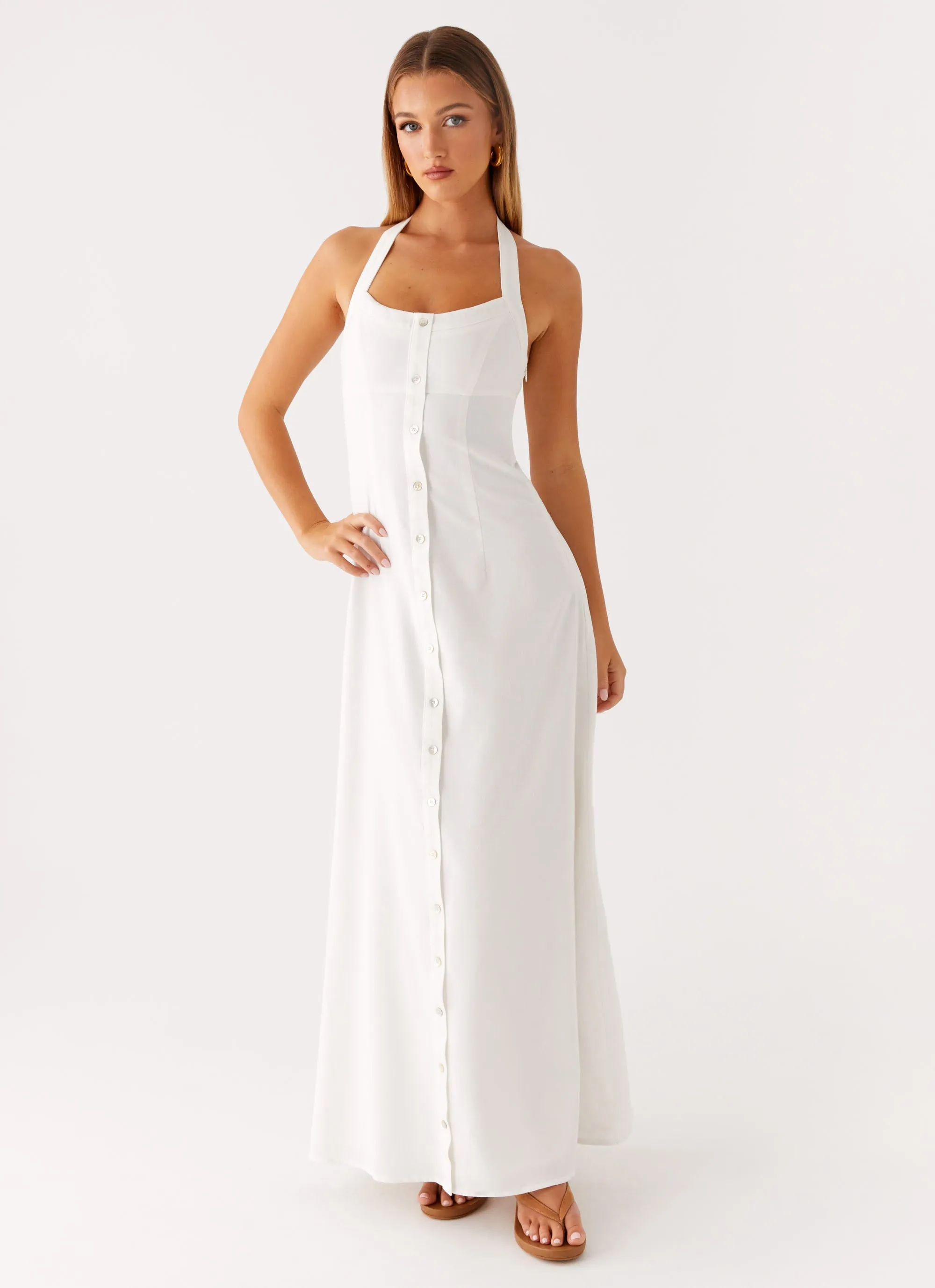 Vibrant Hue Quilted-Lining Jovanni Maxi Dress - White