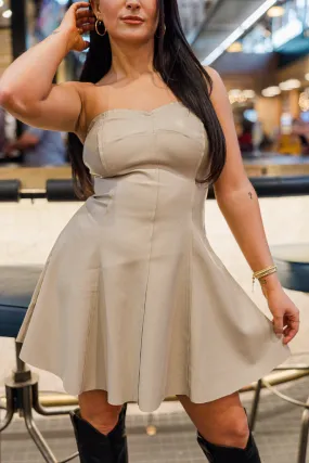 Street Mood Cold-Shoulder Abony Leather Flare Dress- Ivory