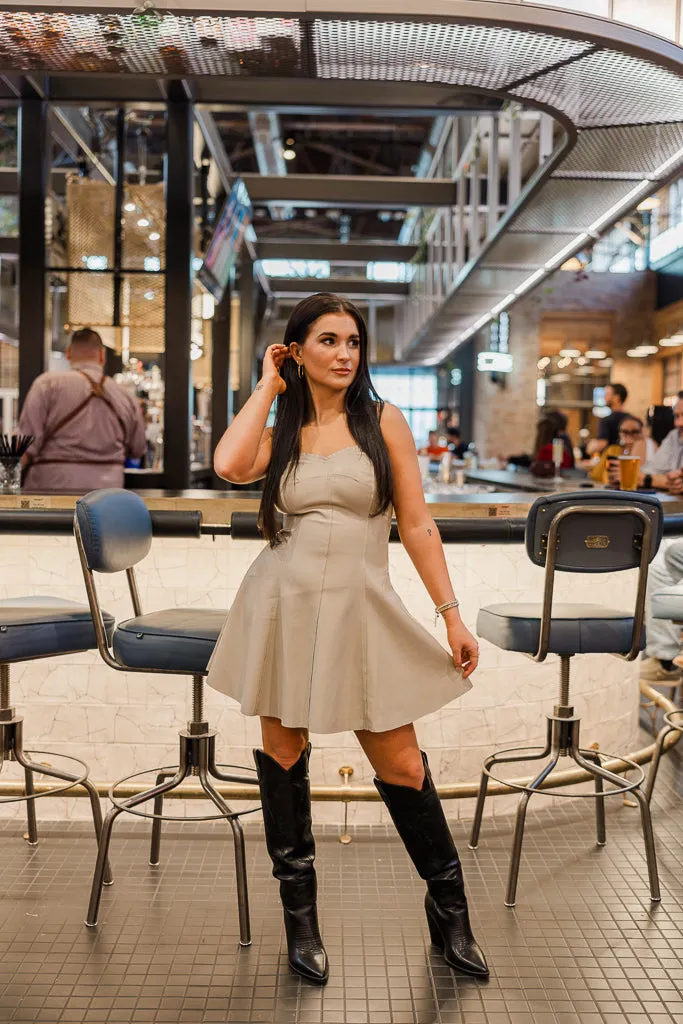 Abony Leather Flare Dress- Ivory Practical work-to-play piece