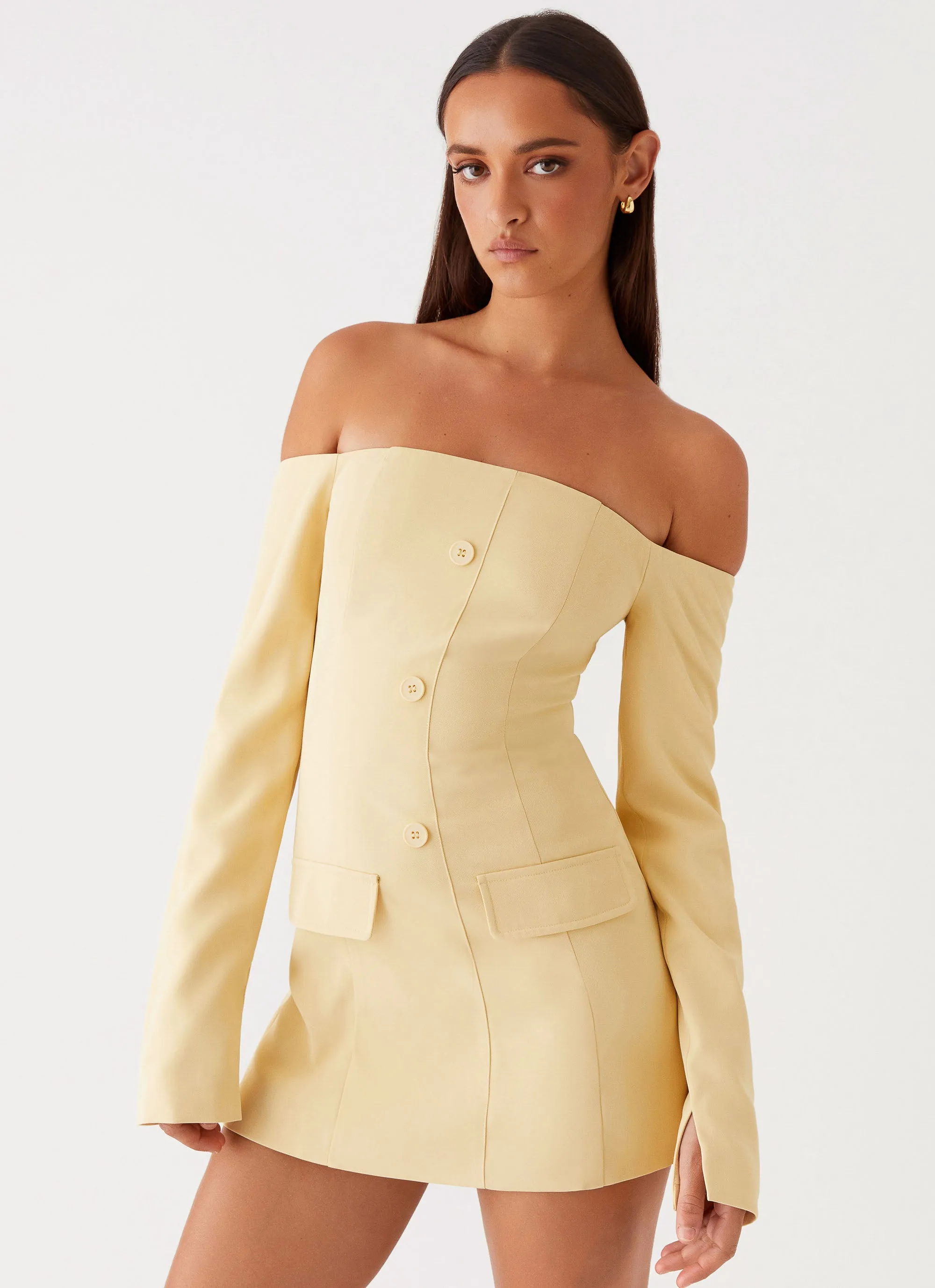 Dominique Blazer Mini Dress - Yellow Travel Ready