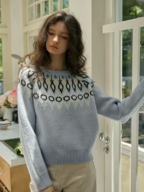 Variable Tension Adjustment Reinforced Hem ??Final Sale??Natasha Round Neck Embroidery Colour Clash Pullover Sweater