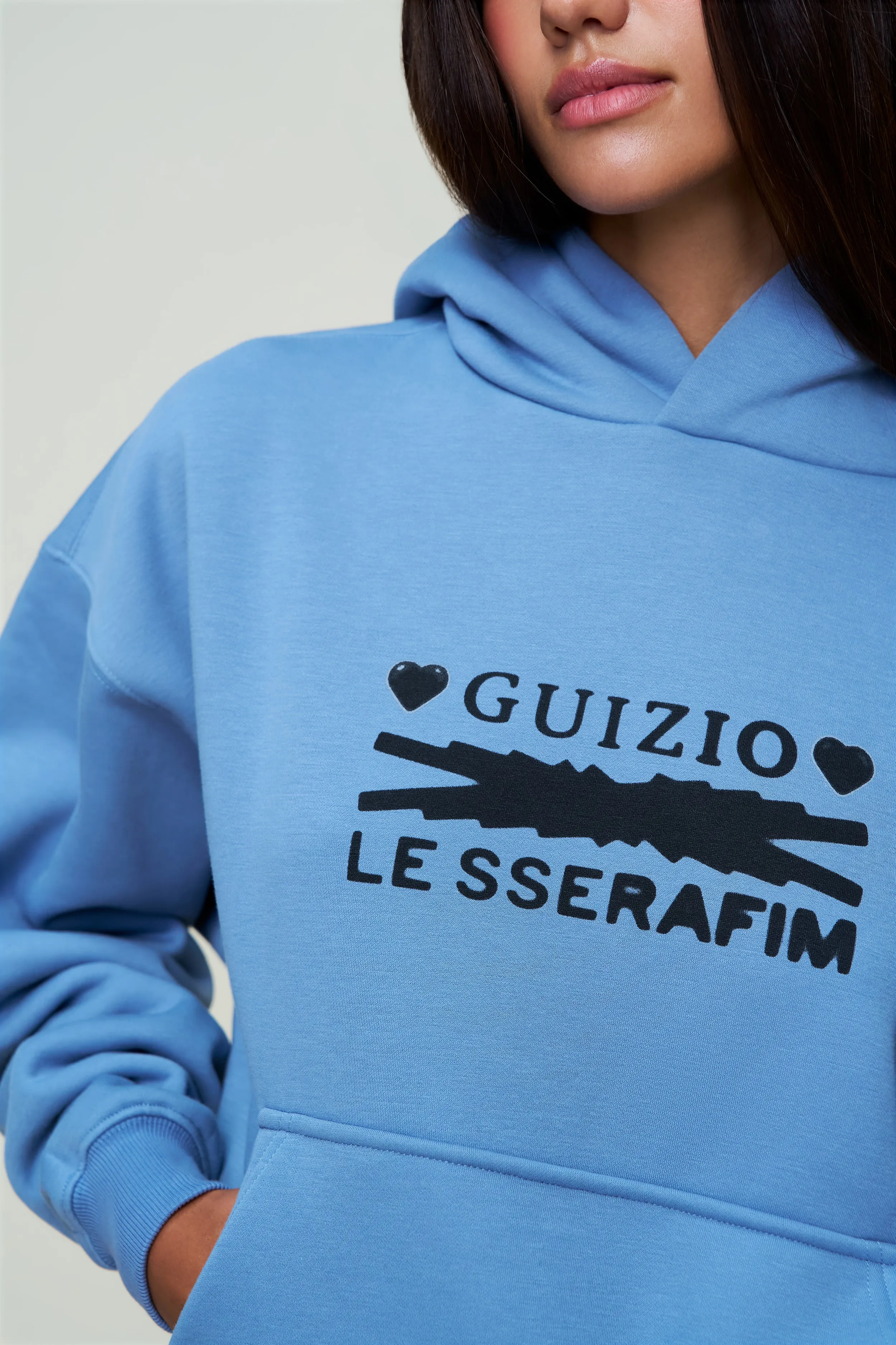 Diagonal Pocket Placement FourWay Stretch Fabric Hearts Pull Over Hoodie