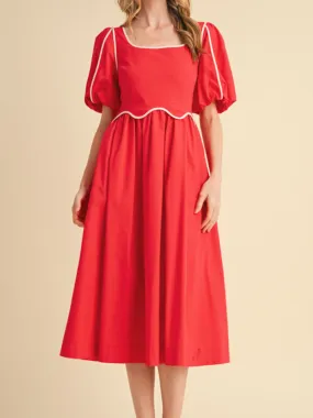 Light and Comfortable Classic structured dress Red Scallop Midi Dress