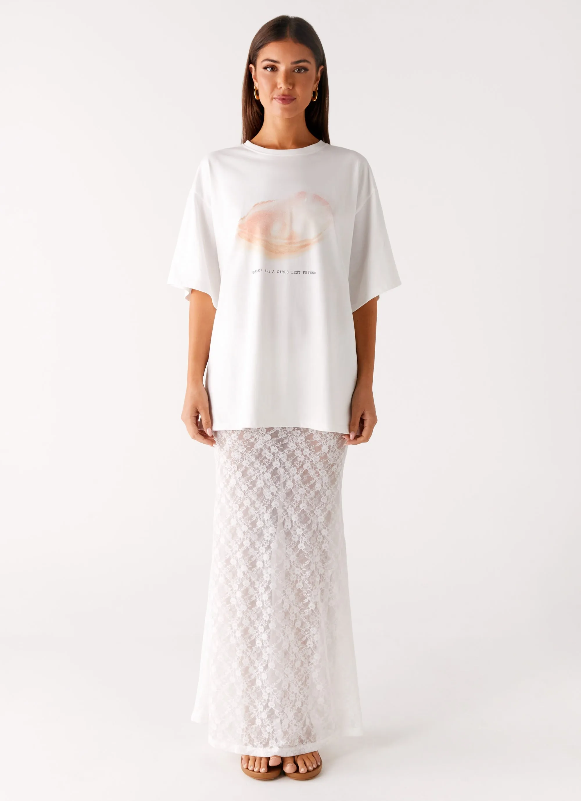Chill Tones Simple Style Jaz Lace Maxi Skirt - White