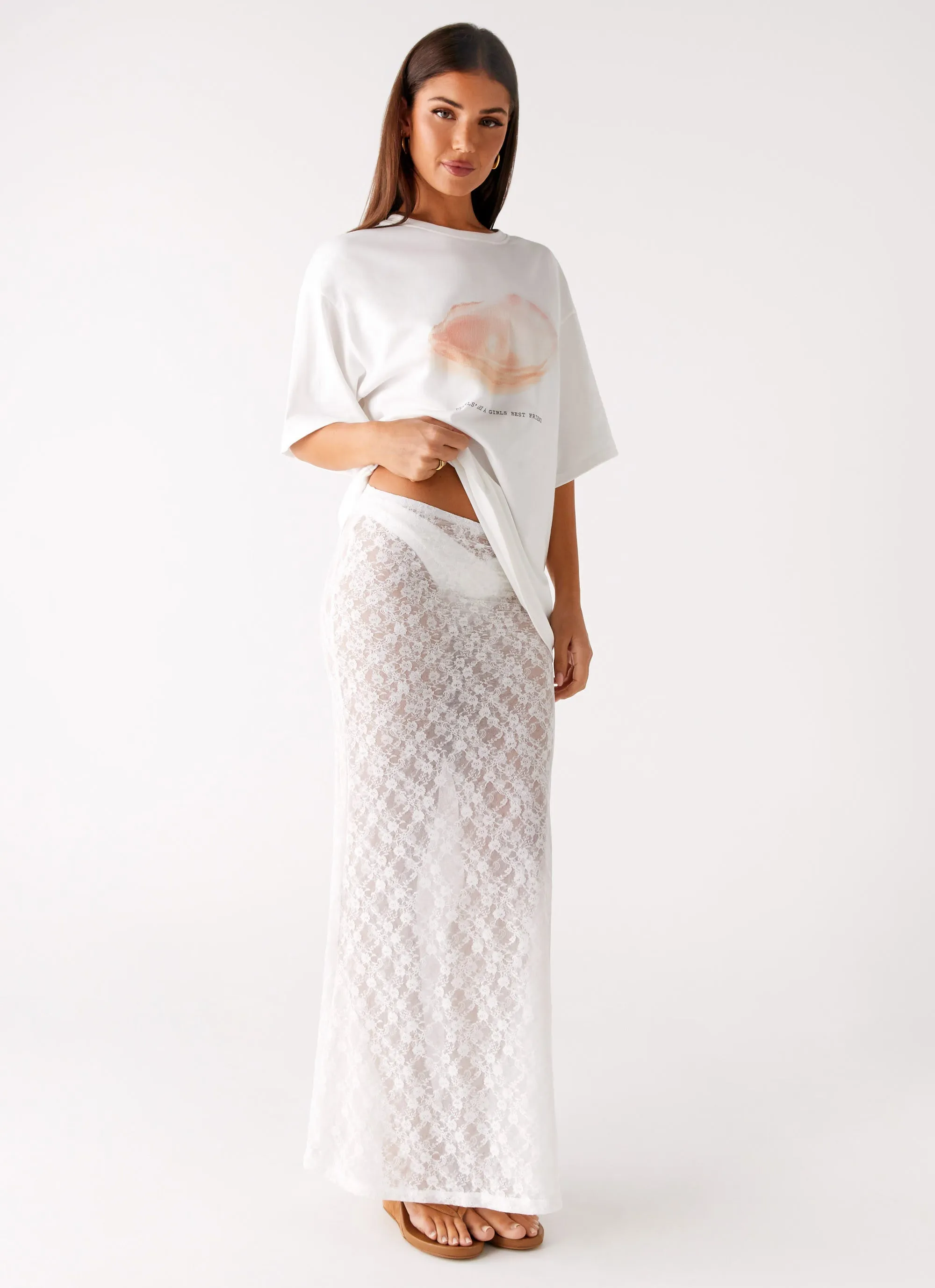 Day To Night Bestseller Item Jaz Lace Maxi Skirt - White