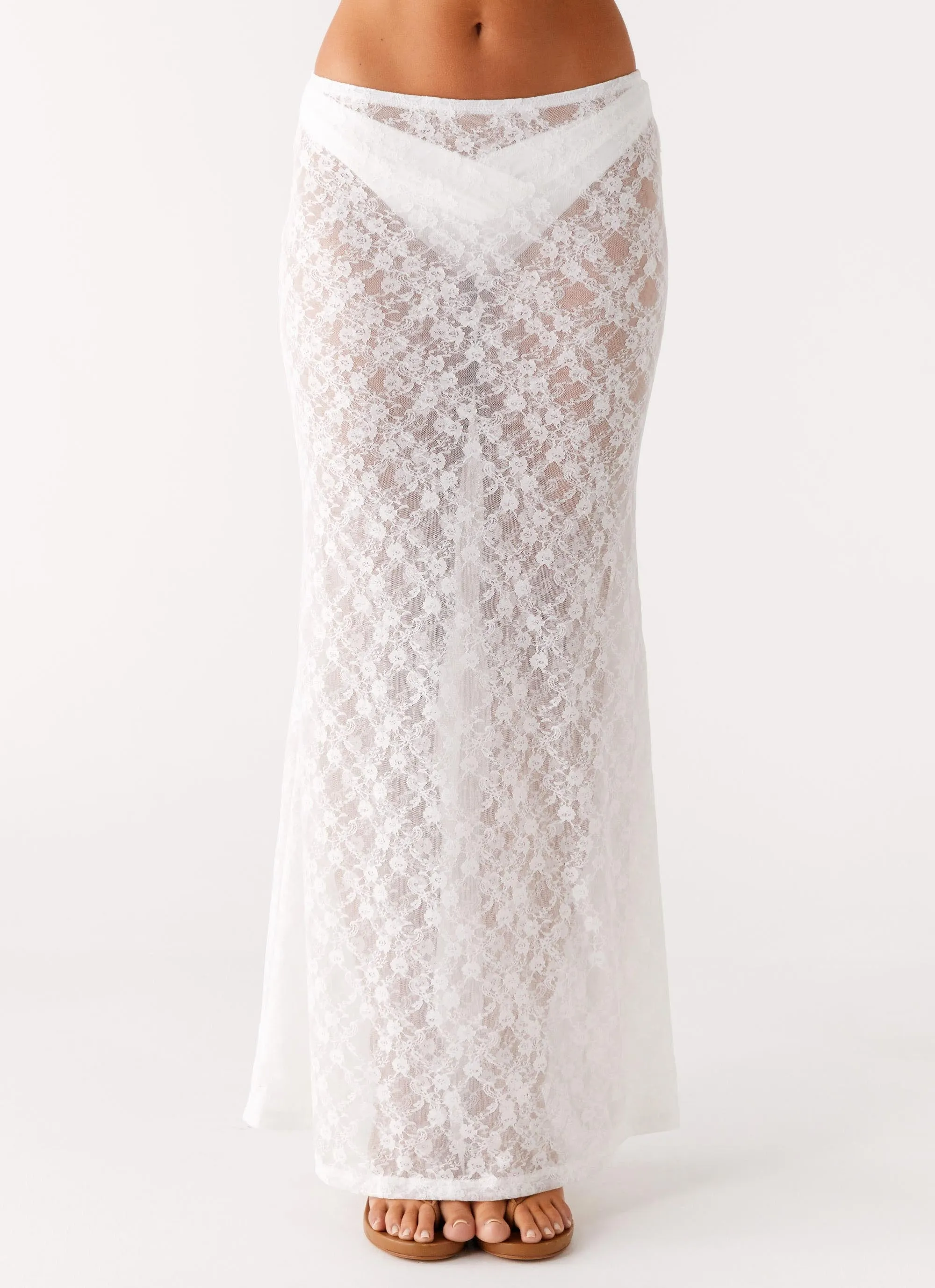 Jaz Lace Maxi Skirt - White Weighted Hem Department Store Style