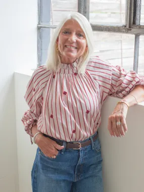 Sadie Stripe Blouse - Pink Durable Chainstitch